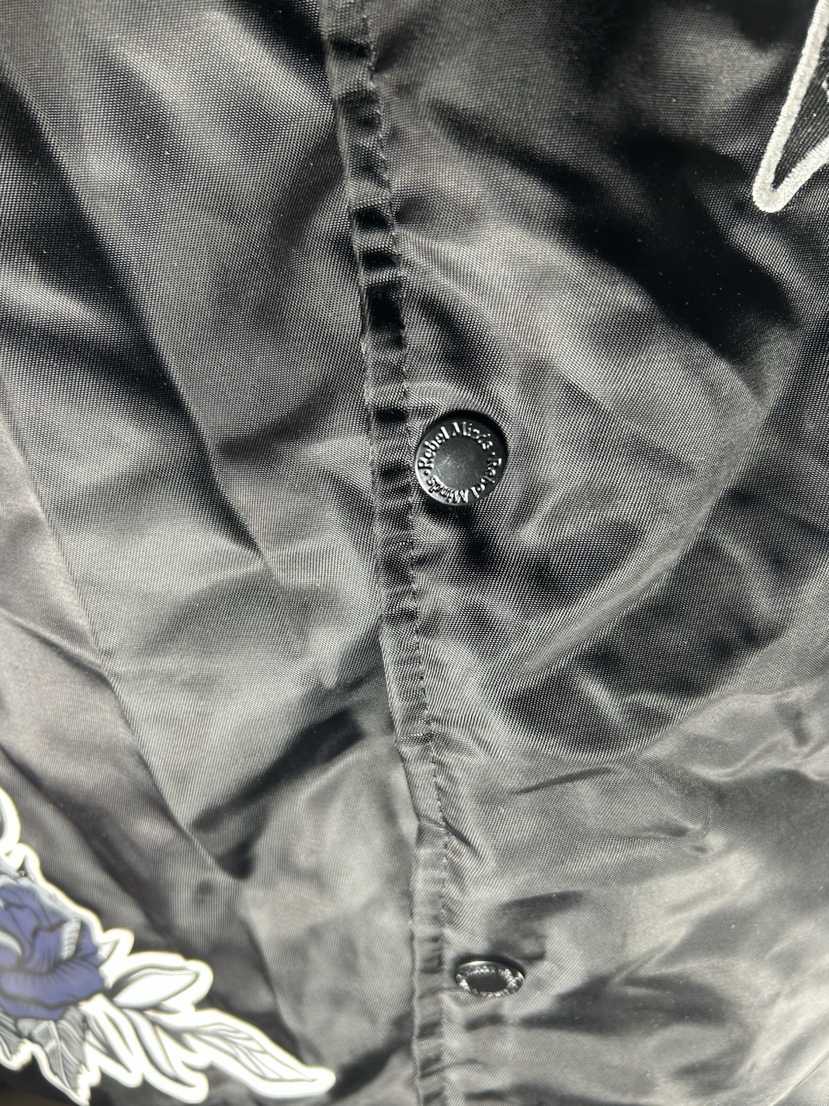 Rebel Minds Fly High Bomber Jacket Mens XL Black Satin Varsity Streetwear