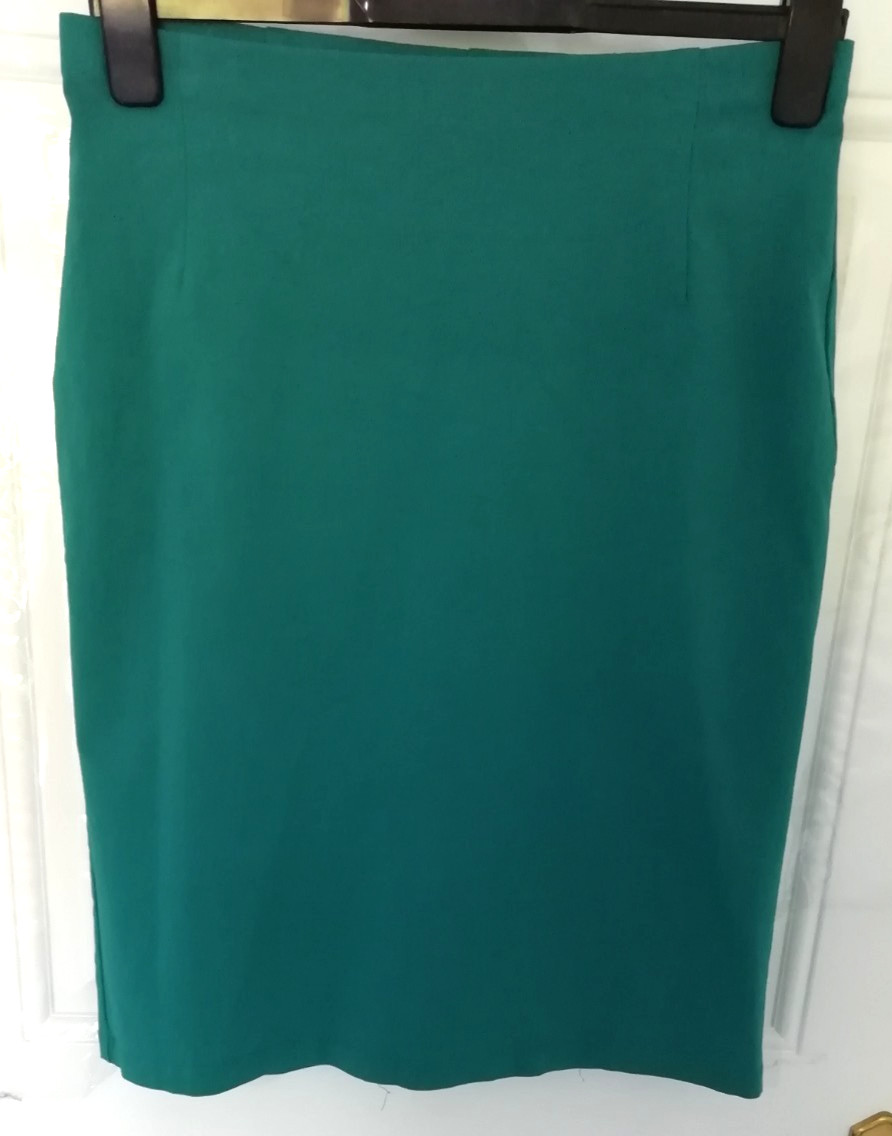 Roman 12 Teal Blue / Green Super Stretchy Pencil Skirt Elastic Waist Back Split