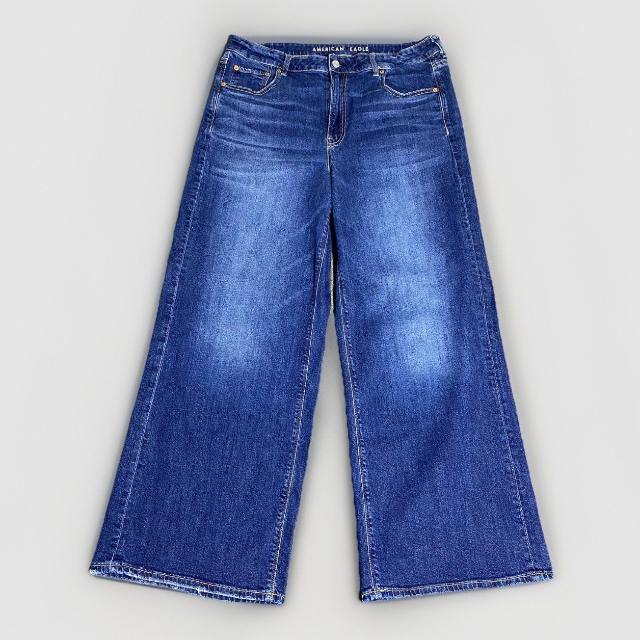 American Eagle Strigid Super High Rise Baggy Wide Leg Jeans Womens Size 14 Blue