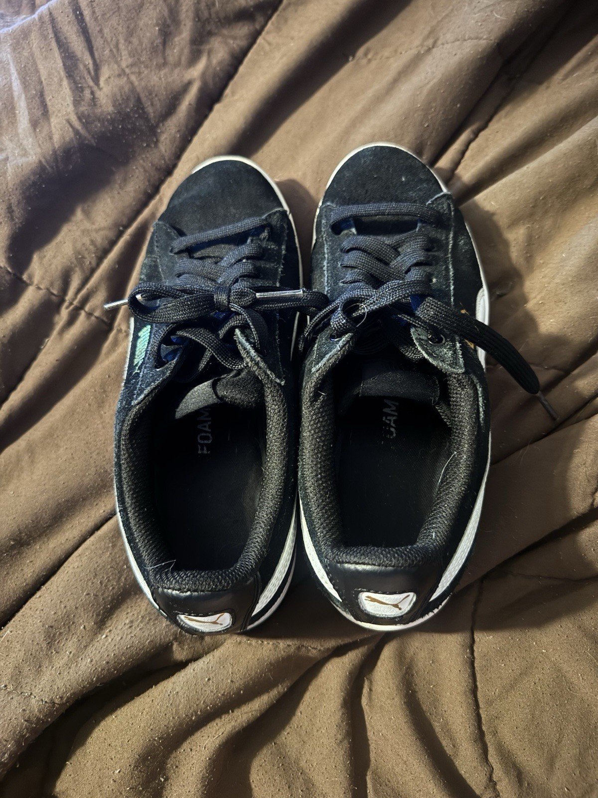PUMA Womens Black/White Suede Low Top Lace-Up Sneakers Rubber Outsole