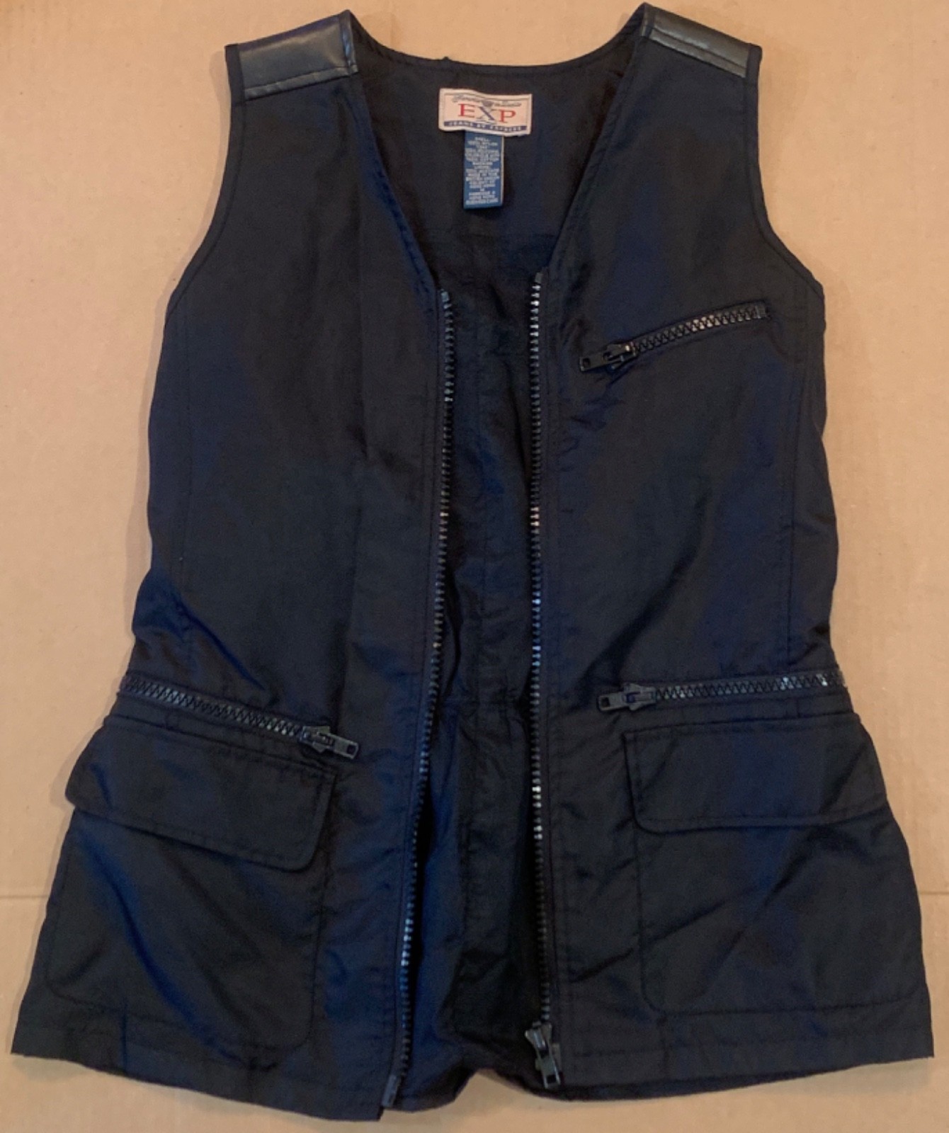 EXP JEANS By Express Black Moto Nylon Faux Leather Vest Vintage Size M FREE SHIP