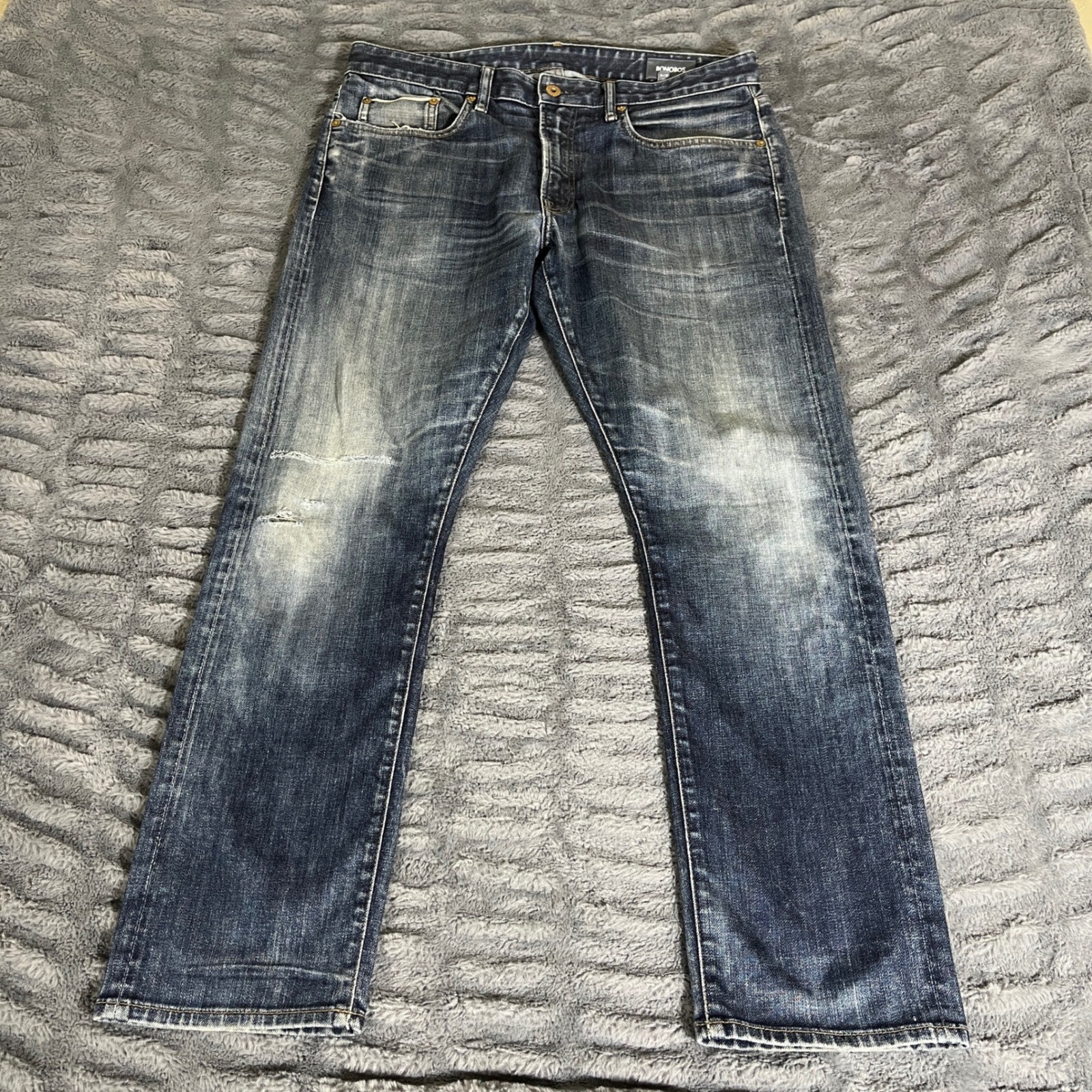 Bonobos Japanese Stretch Selvage Denim Jeans Blue 34×30 Made in USA Distressed