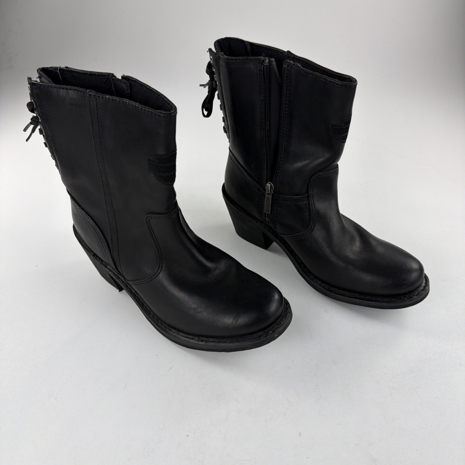 Harley-Davidson motorcycle boots feature a side zipper and a lace-up back W 8.5