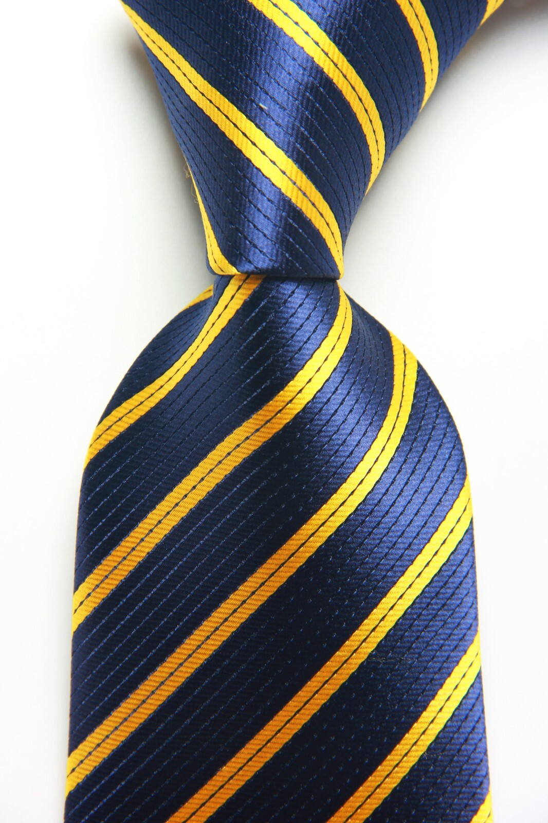 Classic Striped Yellow Blue Jacquard Silk Men’s Tie Necktie Hanky Cufflink Set