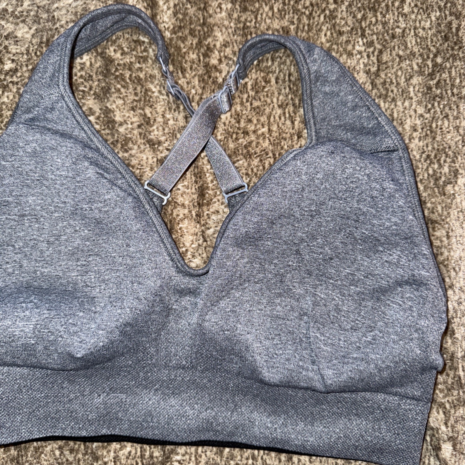 Pre-Owned Puma Gray Black White Convertible Sports Bra Medium M