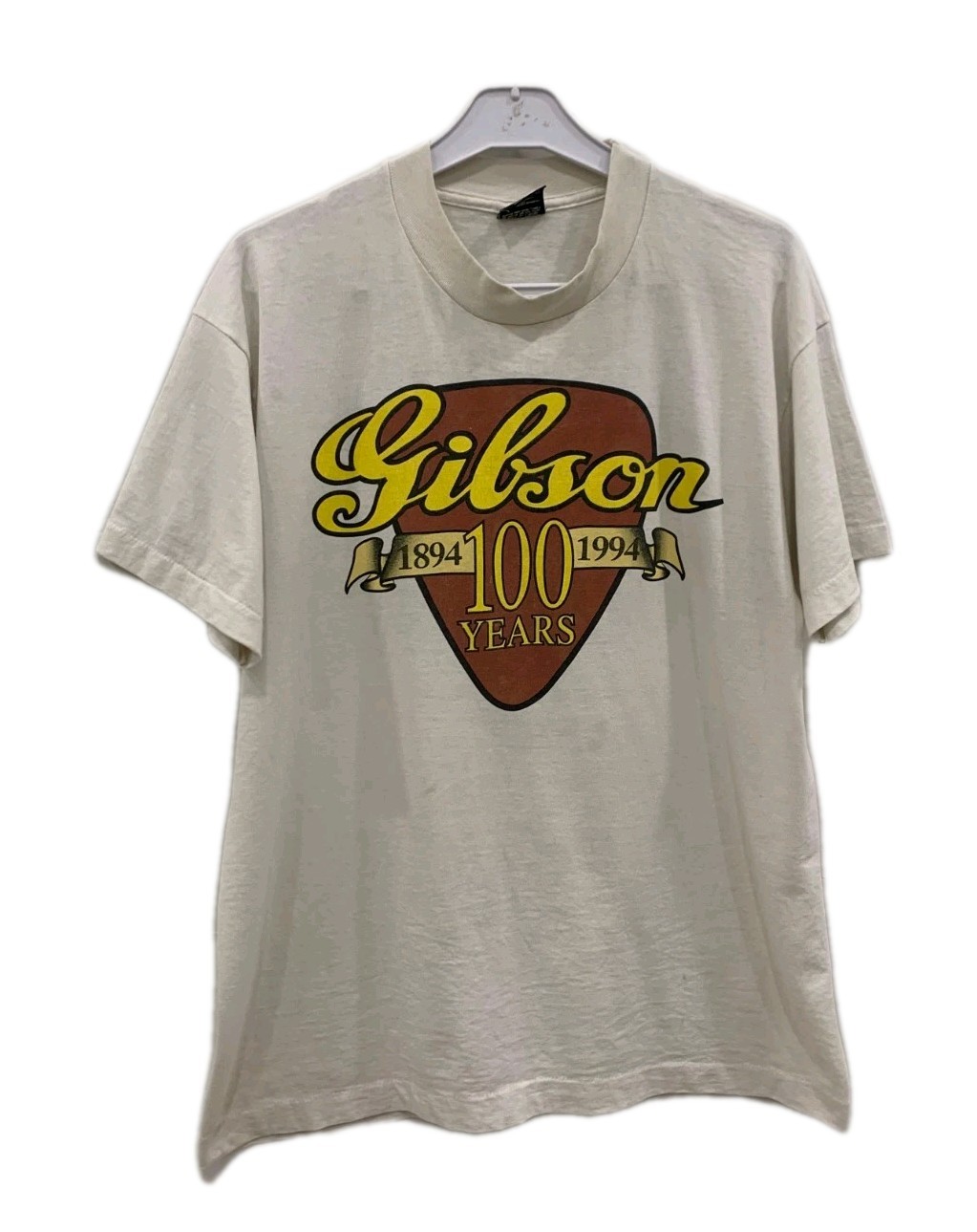 Vtg 90s Gibson Guitars 100 Years Anniversary T-Shirt L White Fruit of Loom #237