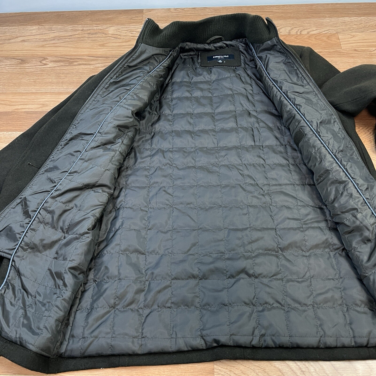 Kenneth Cole Men’s Double Breasted Wool Blend Peacoat Olive Medium NEW