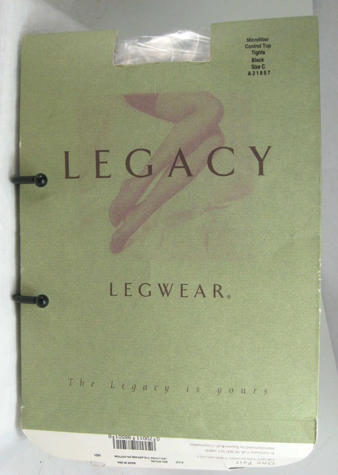 New Legacy Legwear Microfiber Control Top TIGHTS BLACK Size C USA Made