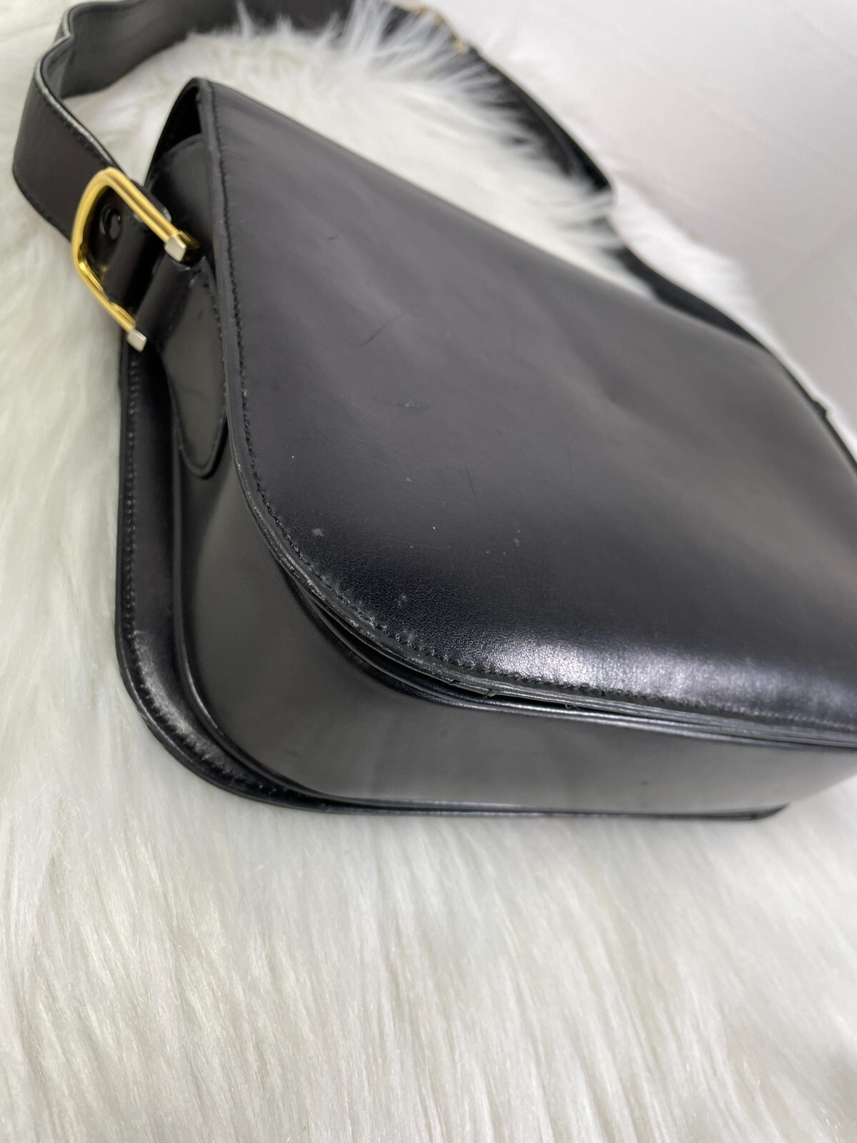 Celine Horse Carriage Shoulder Bag Black Leather Old Vintage Authen