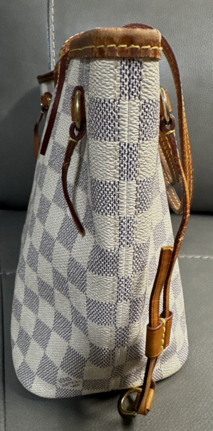 Authentic Louis Vuitton Neverfull PM Damier Azur Canvas Tote Shoulder Bag
