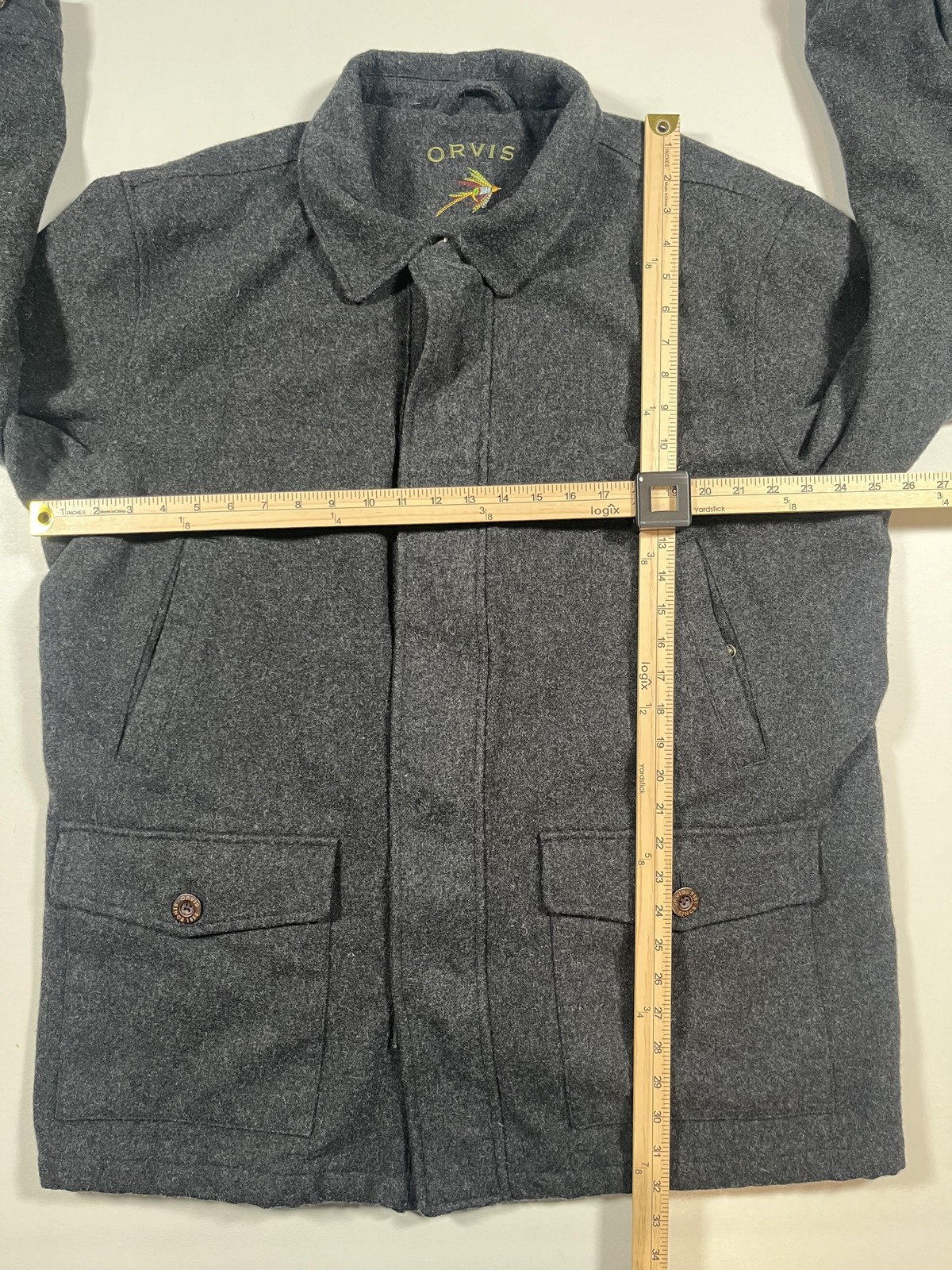 Orvis Coat Mens XL Gray Wool Tweed Quilted Lined Full Zip Pockets Outdoor Casual