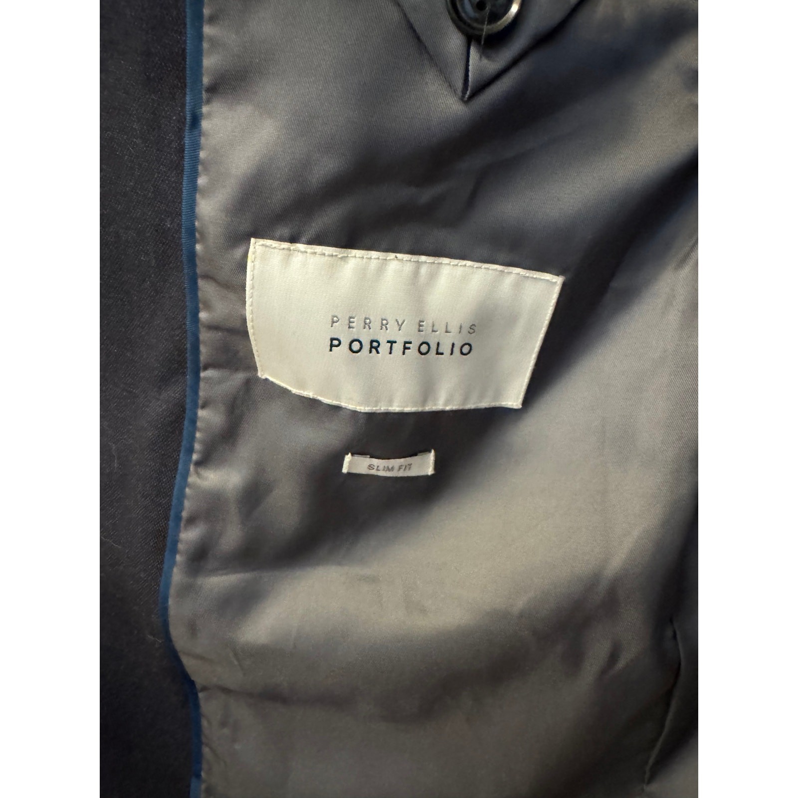 Perry Ellis Portfolio Suit Mens 40R Slim Fit Navy Blue Jacket 34×32 Pants