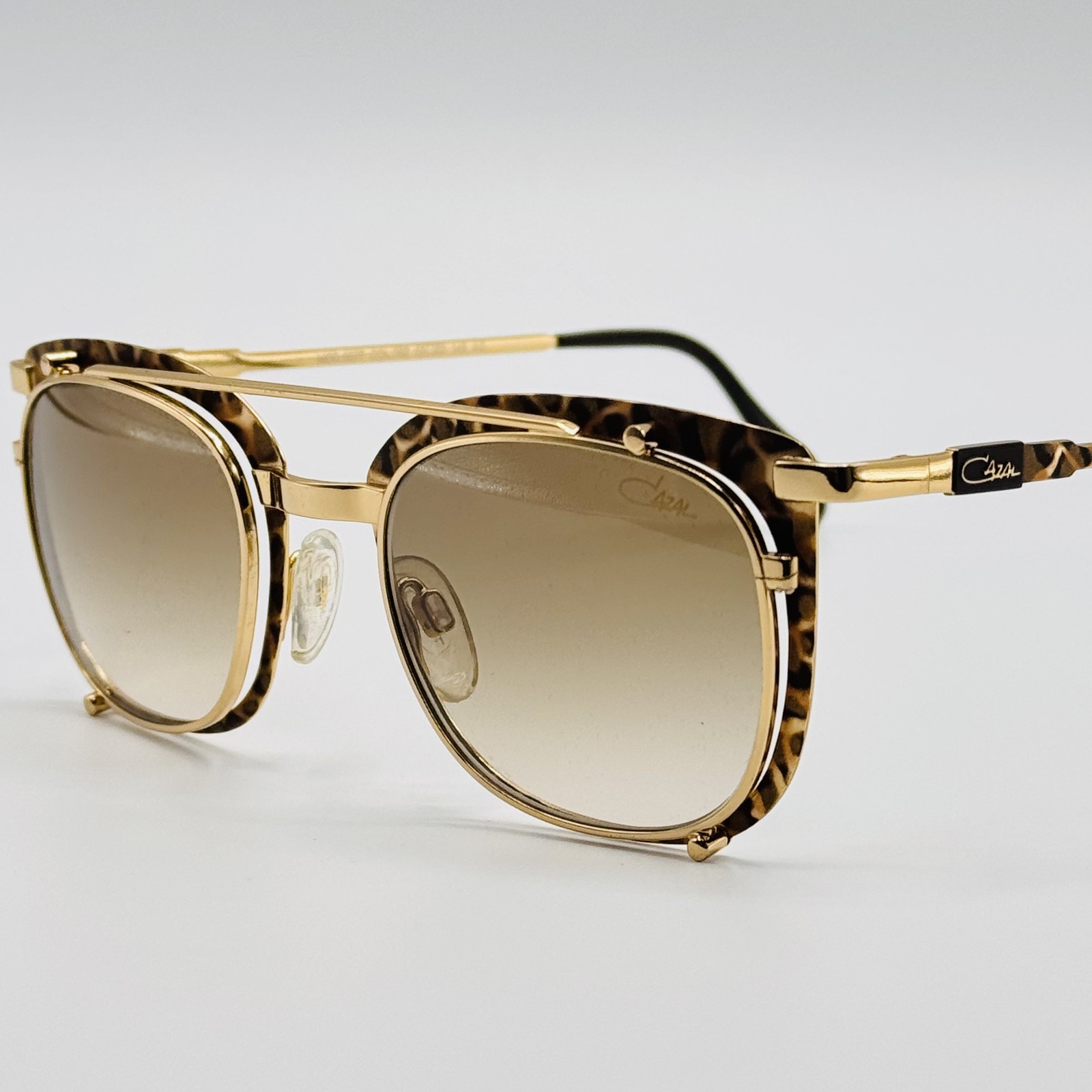 Cazal Sunglasses 9077 002 Gold Leopard Print Frame Brown Gradient Lens 50mm NEW