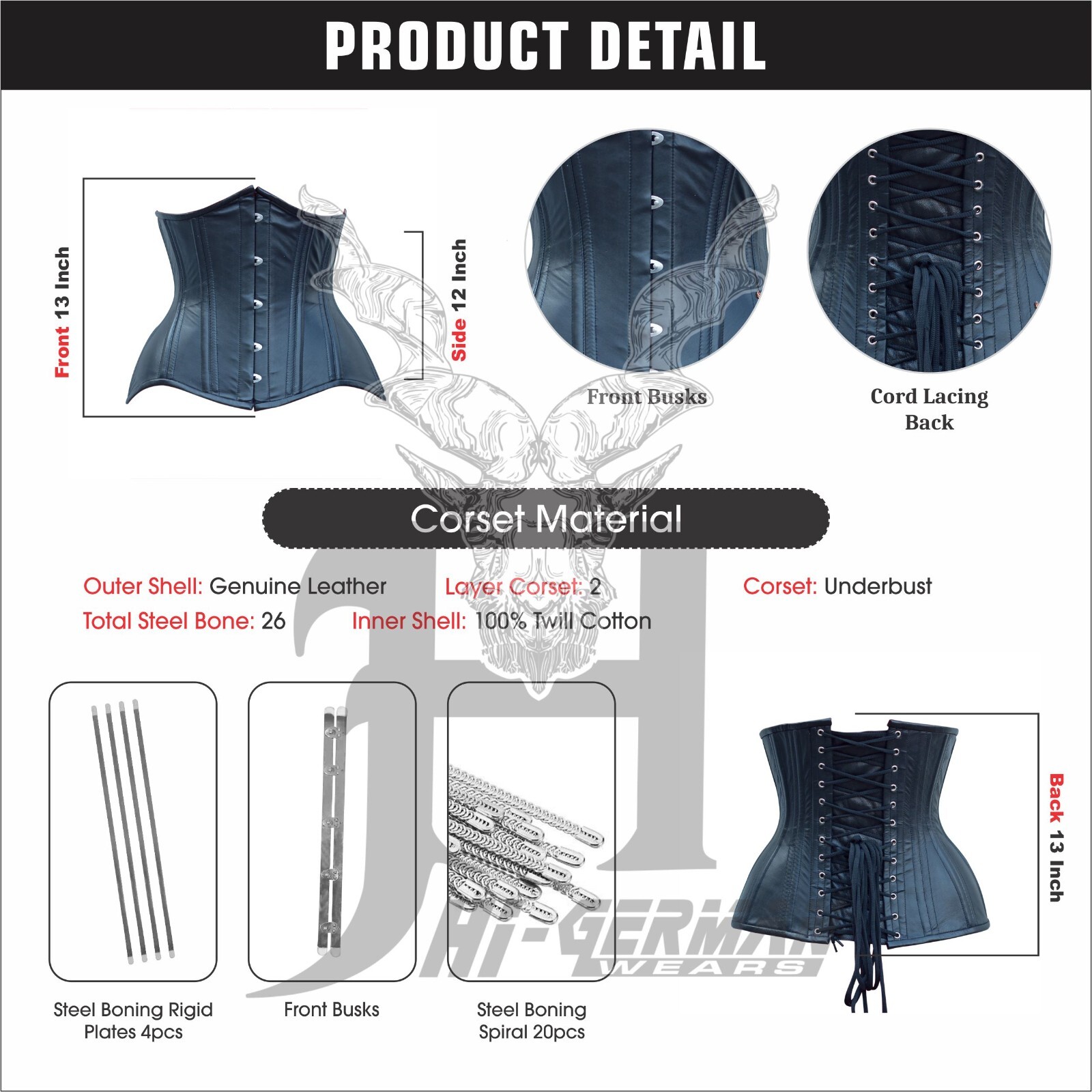 Unterbrustkorsett Schwarz Leder Corsage Gothic Korsett Underbust Leather Corsets