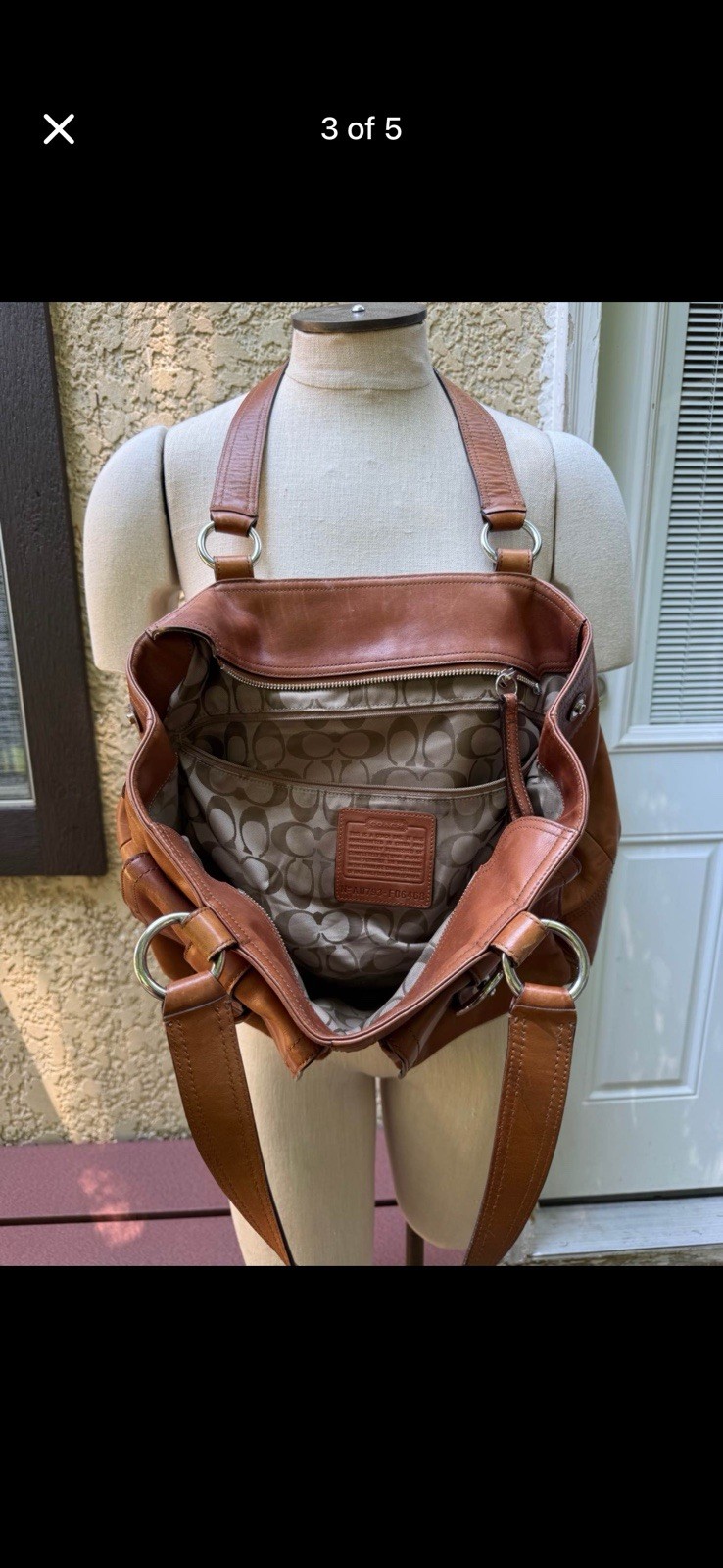 Coach Soho Brown Logo Shoulder Bag Zip Buckle Accent Silver Hardware Pockets