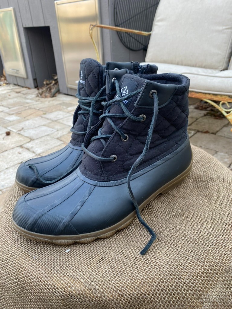 Black Sperry Quilted Nylon Rubber Duck Boots | Rain Snow | Muck – (Women’s 9)