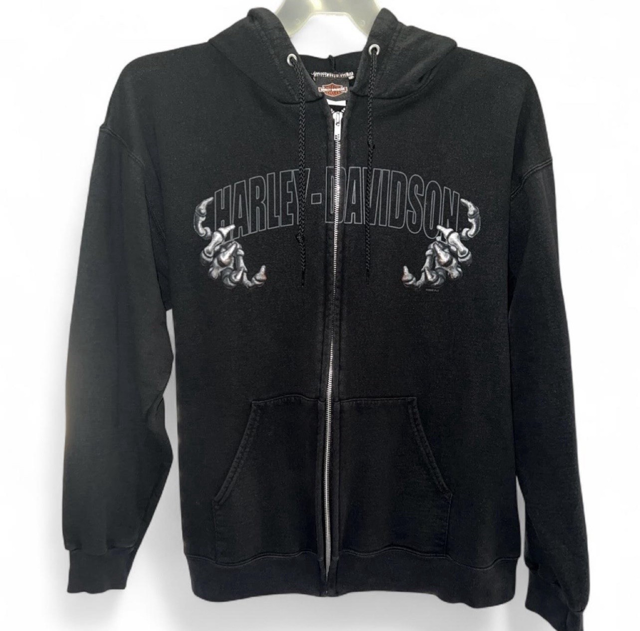 VTG 2008 Harley Davidson Skeleton Hands Zip Hoodie M Sierra Vista AZ Y2K Grunge