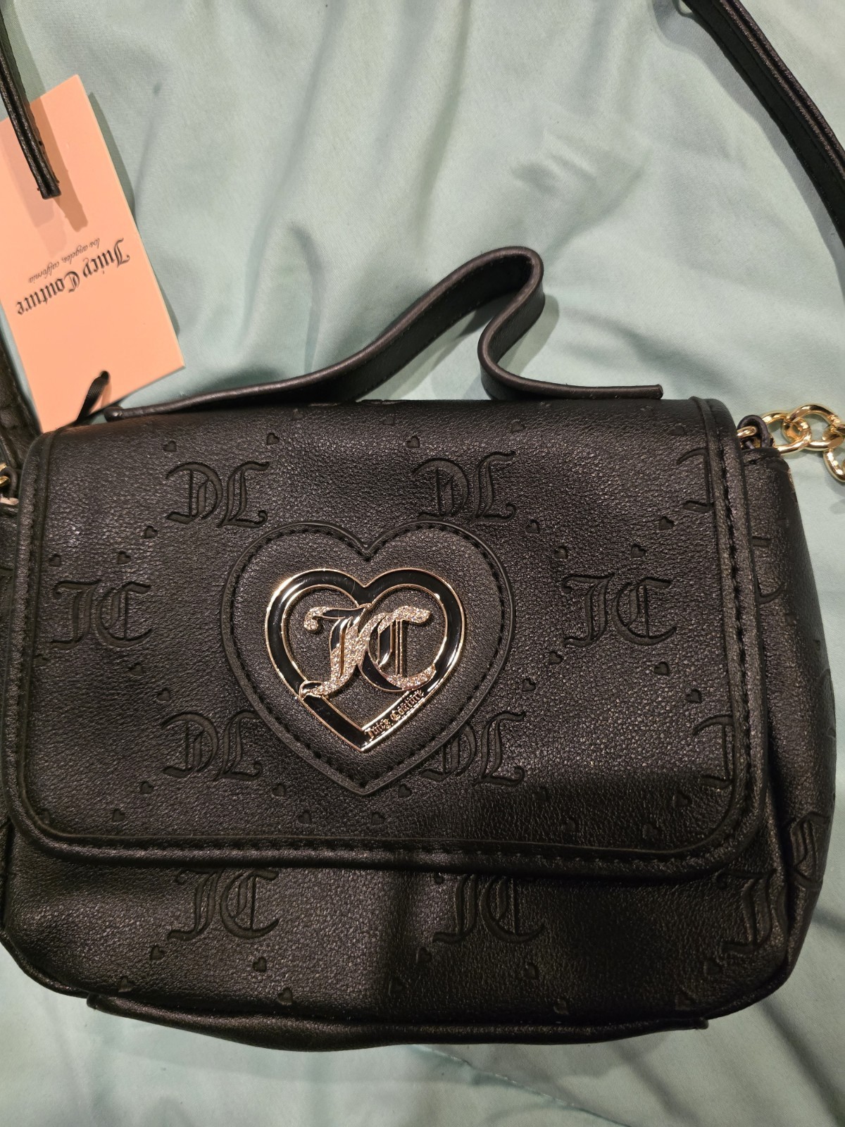 Juicy Couture Black Heart Logo Crossbody Bag Small Gold Hardware