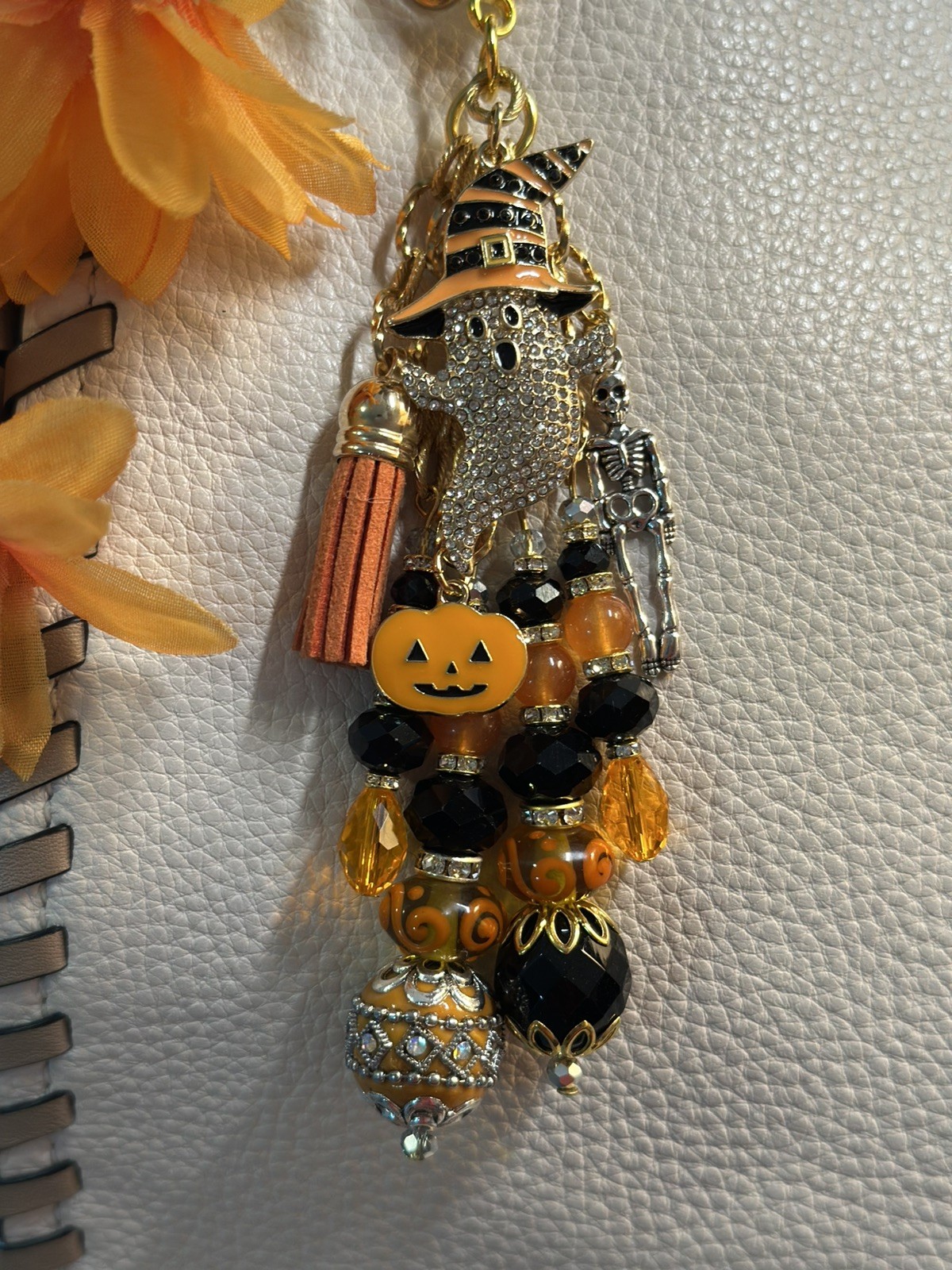Original Handbag Jewelry Purse CHARM Lampwork Glass Beads Halloween Ghost