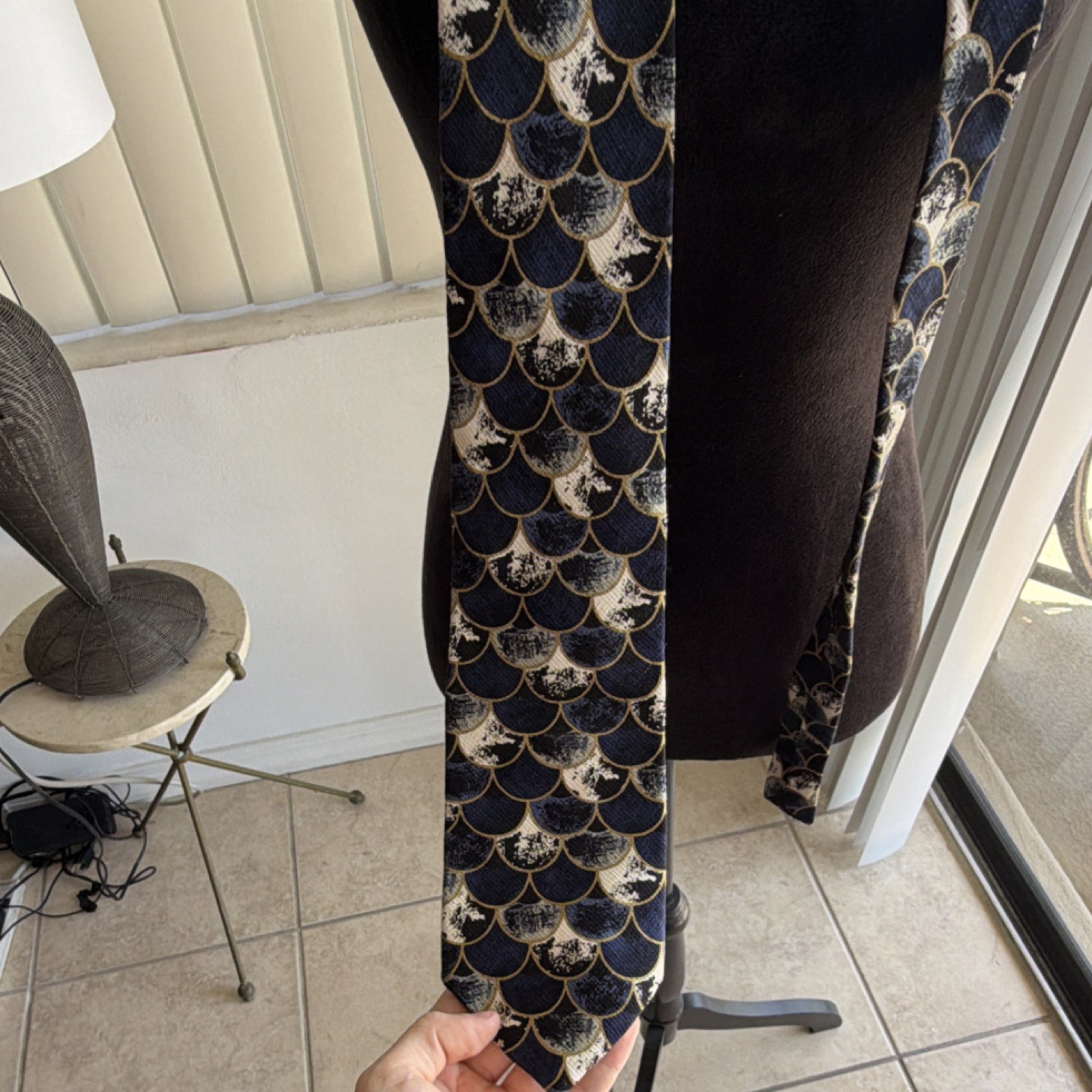 Collezione Moda Men’s Silk Tie Blue/Gold Geometric Woven Pointed Handmade