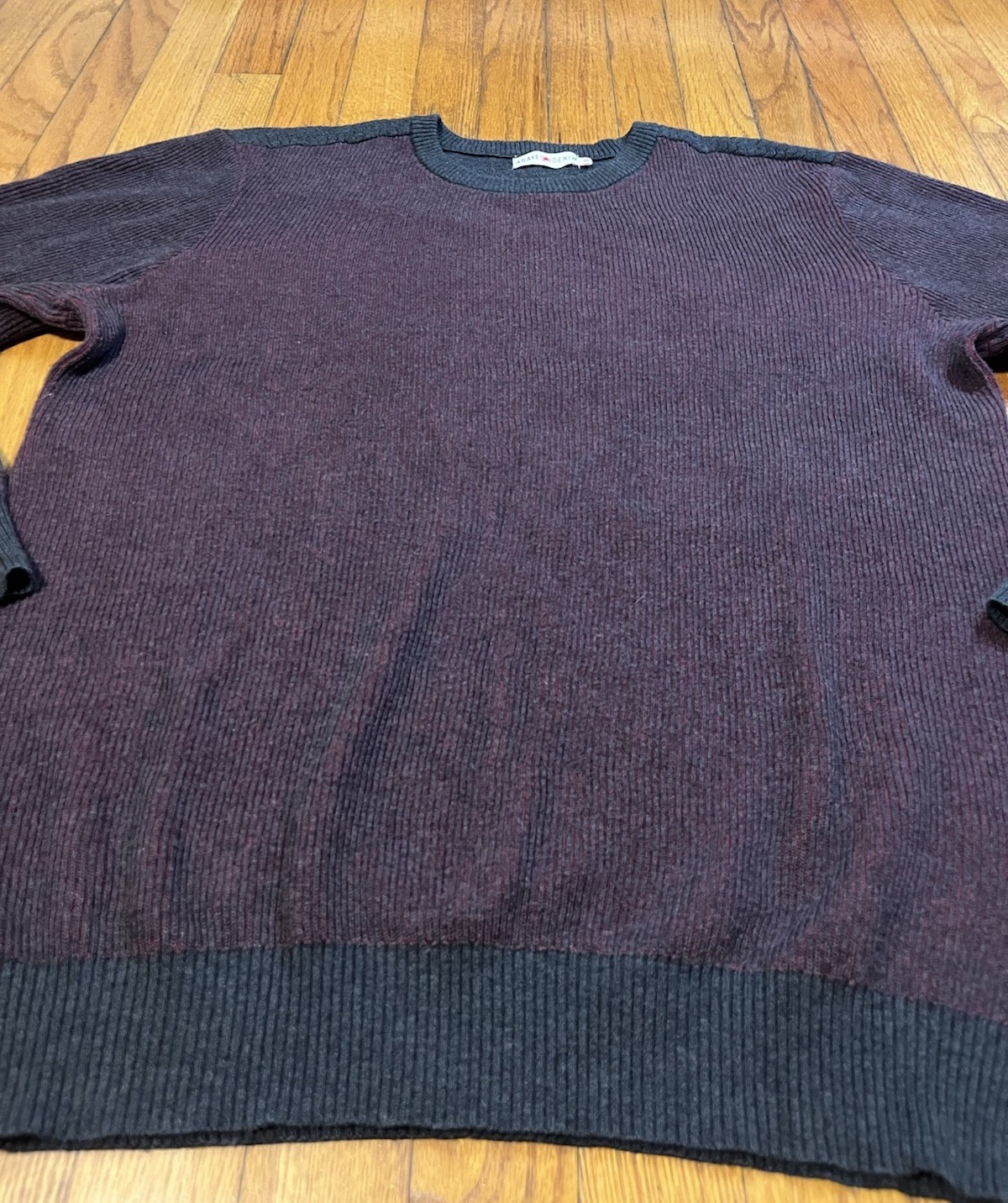 Agave Denim Kestrel Crew Neck Sweater Ribbed Cotton Burgundy Dark Gray Size XL