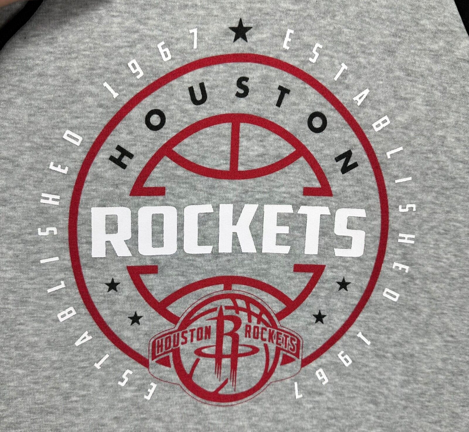 Houston Rockets Sweater Mens Medium Grey Black Colorblock Hoodie Sweatshirt NBA