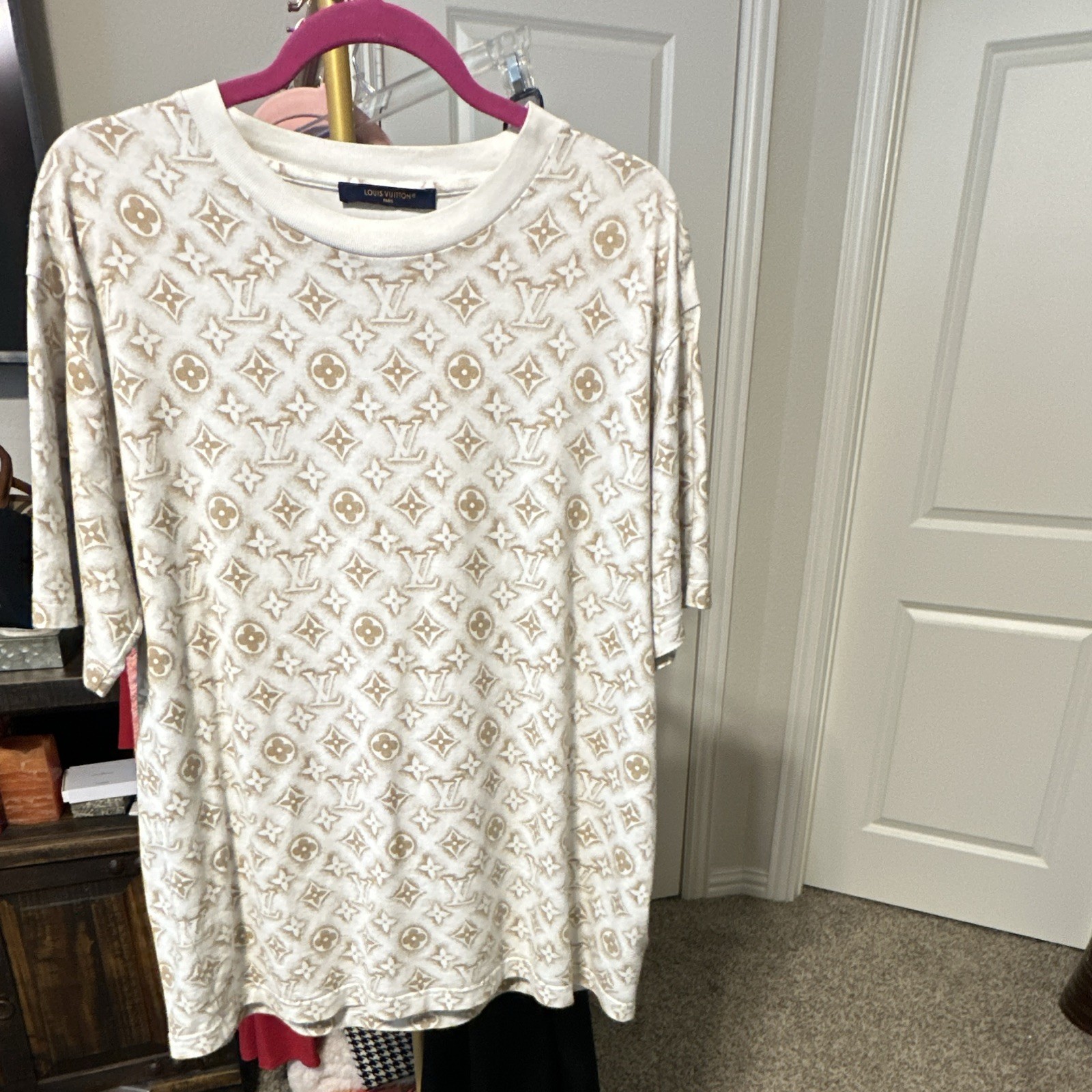 Louis Vuitton Monogram Logo Crew Neck Short Sleeve T-Shirt White/Beige XL