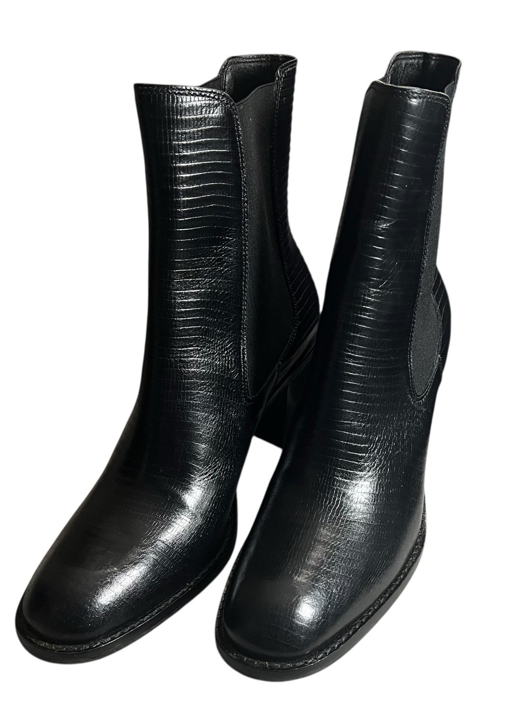 Matisse Mesmerize Chunky Heel Boots Women’s 9.5 Black Snake Leather Elastic Gore
