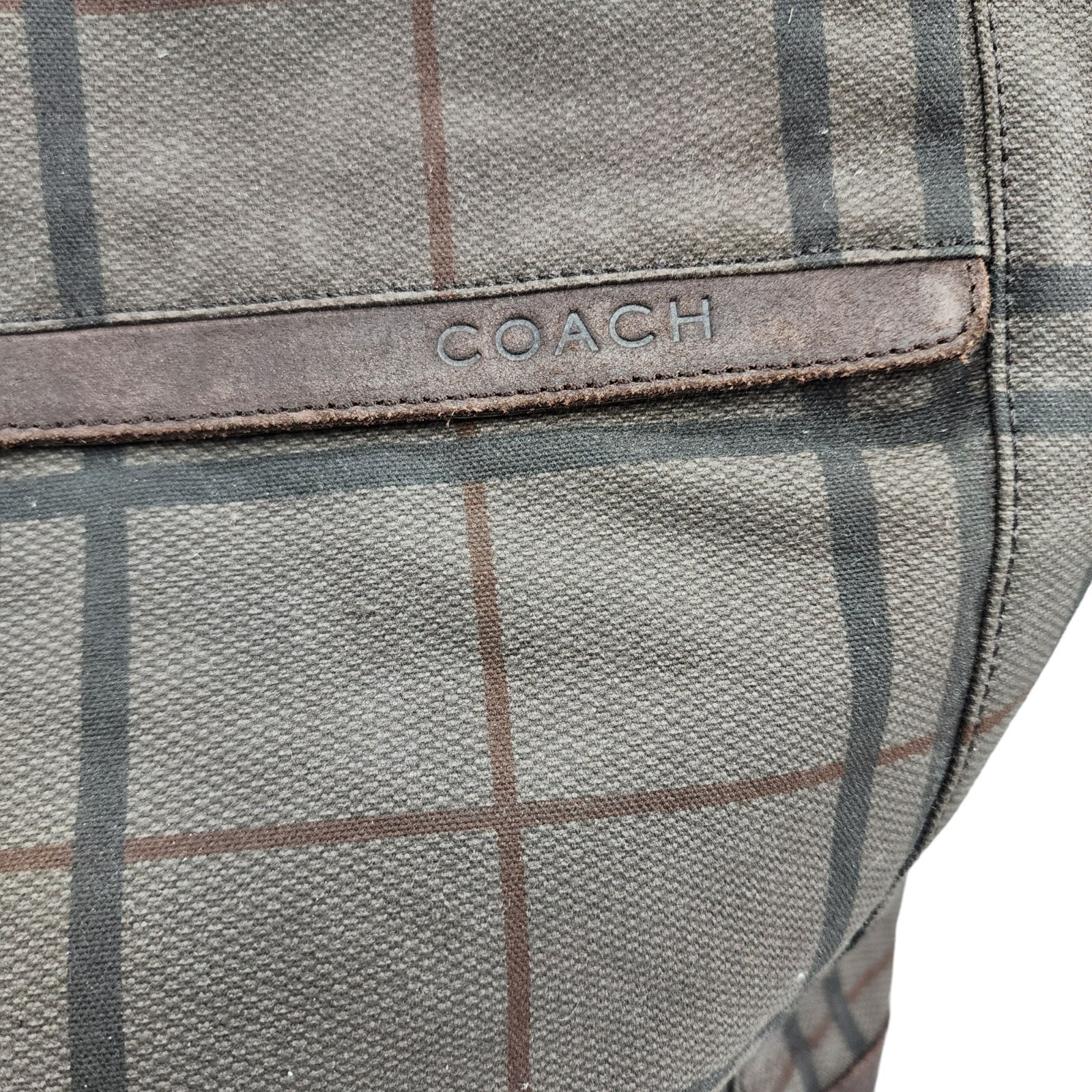 COACH Camden Brown Plaid Fatigue Canvas Tatersall Tote Weekend Travel Bag