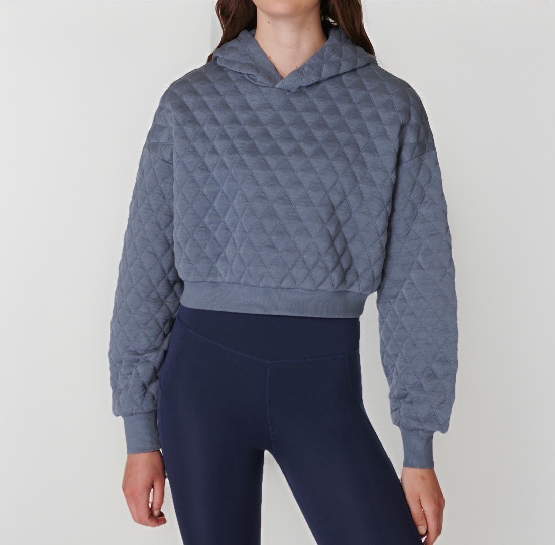 NEW Sweaty Betty Blue Sandwash Quilted Athletic Hoodie Jacket Sz XXL $164