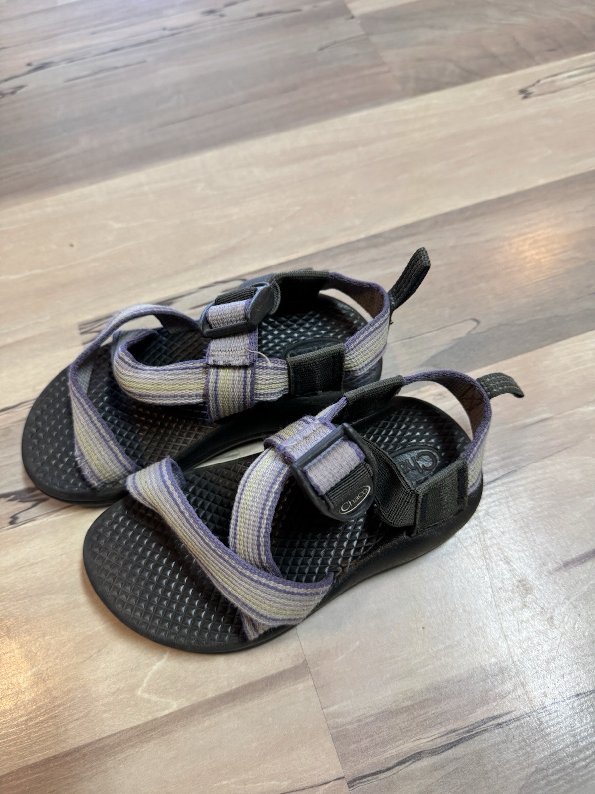 Chaco Unisex Kids Sandals US 9 Strappy Hook & Loop Black Purple Gray Stripe