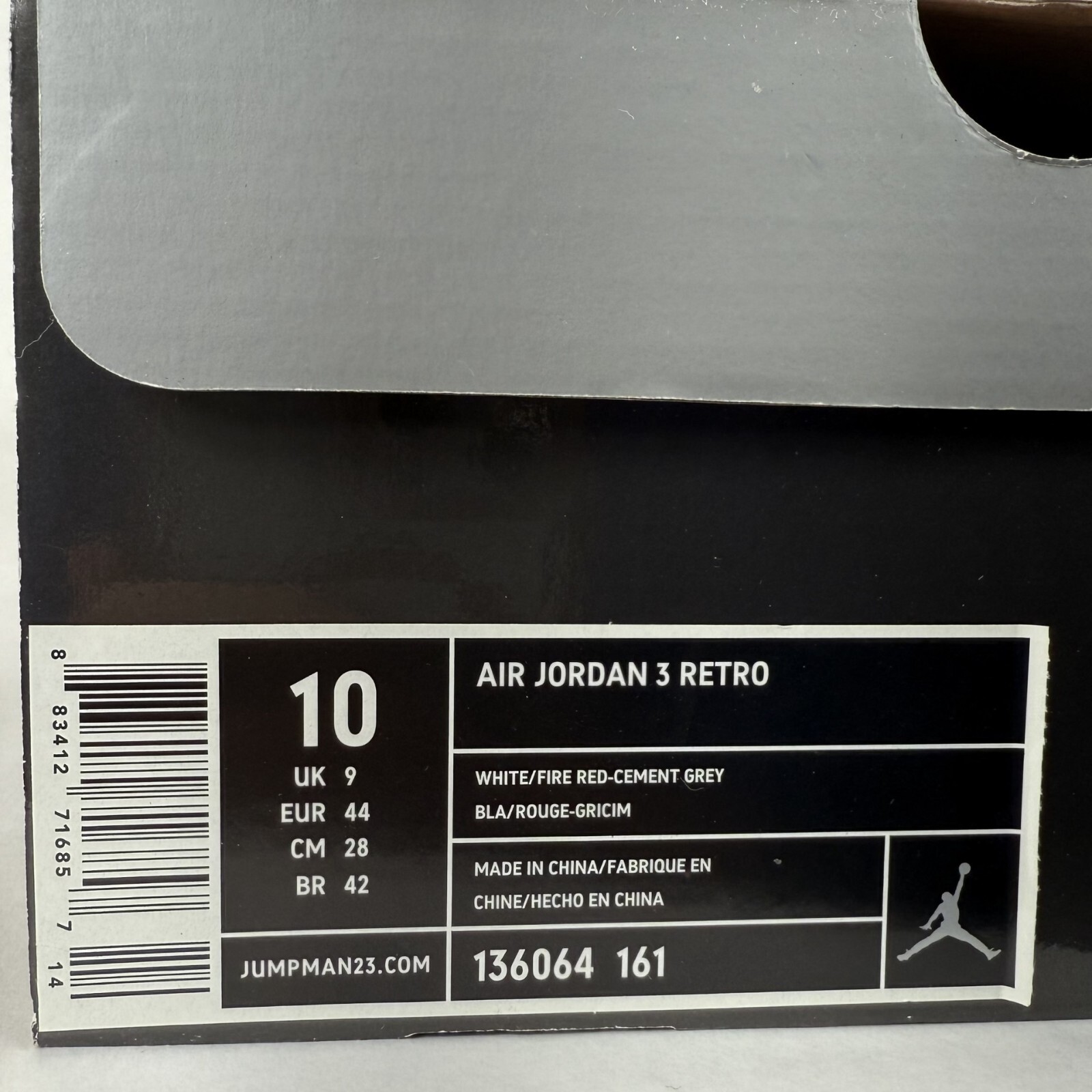 New Size 10 Air Jordan 3 Retro Fire Red 2007 White Red Cement Grey 136064-161