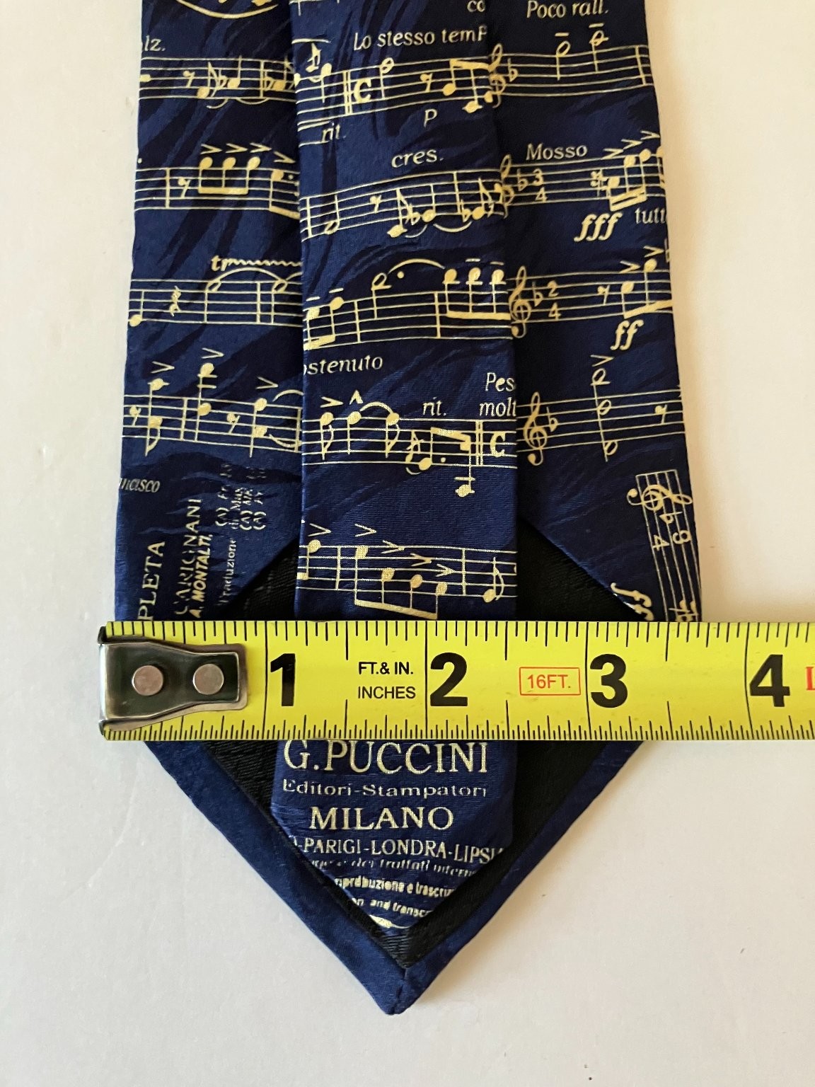 MUSEUM ARTIFACTS Men’s Navy Gold Tosca Opera Music Notes Silk Tie Classic 58″