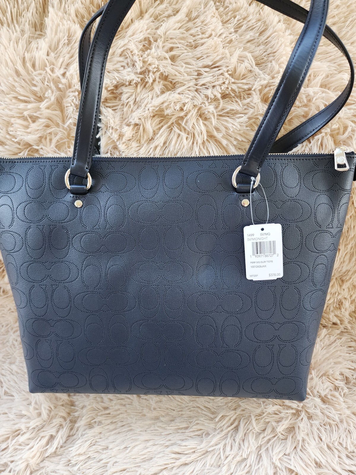 Coach Gallery Tote Shoulder Bag Signature Perforated Midnight Blue