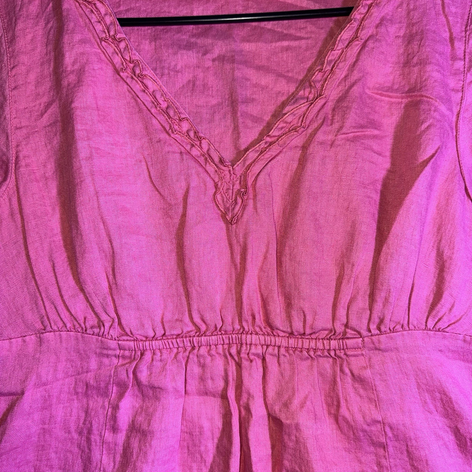 Boden Pink Solid V-Neck Ruffle Cap Sleeve Tunic Blouse Women’s UK 12
