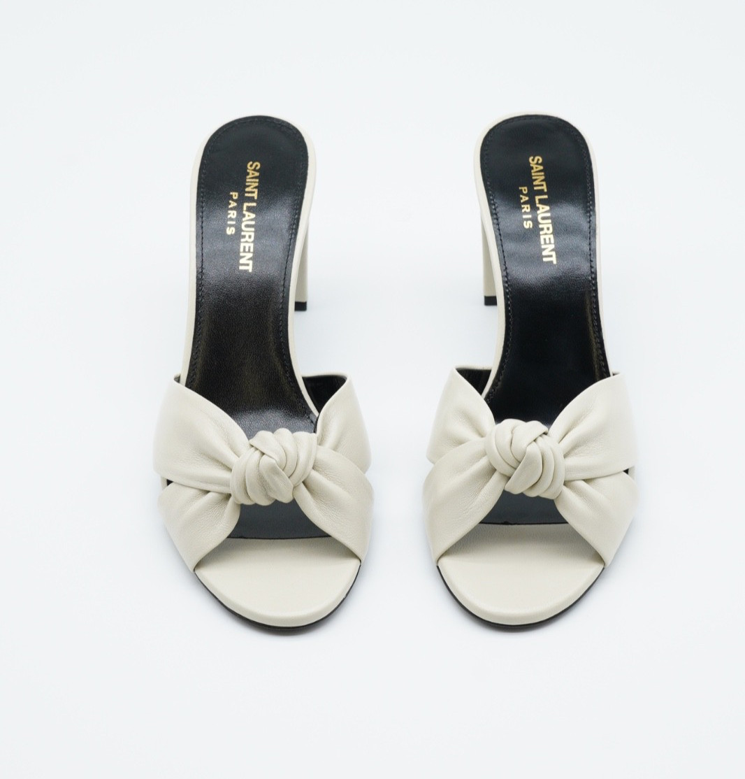 Saint Laurent YSL Biana Heels White Open Toe Leather UK 5.5 US 8.5 EU 38.5 1750G