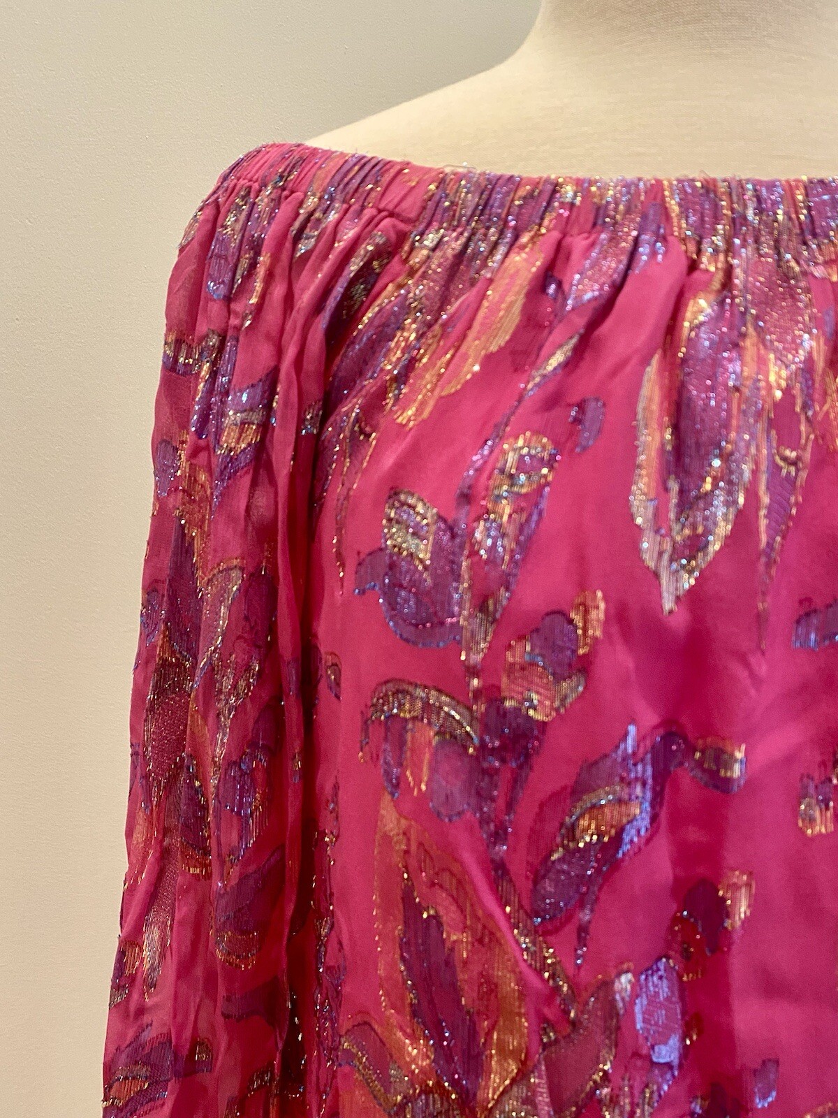 Lilly Pulitzer Emilee Off-the-Shoulder Acai Berry Rainbow Floral Silk Top $188