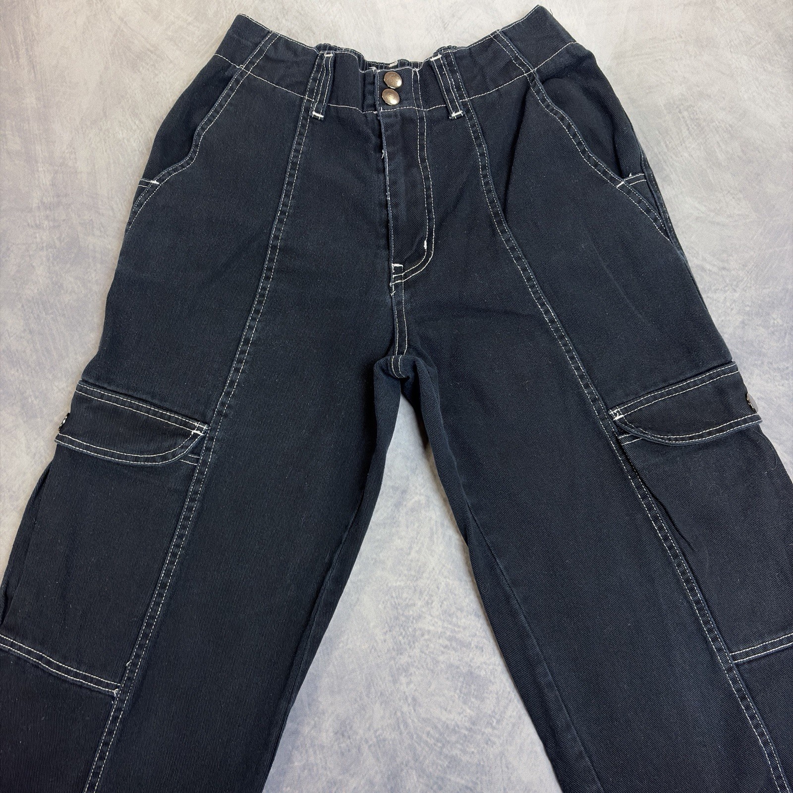 RSQ Cargo Pants Womens Small Black Contrast Stitch Y2K Wide Leg