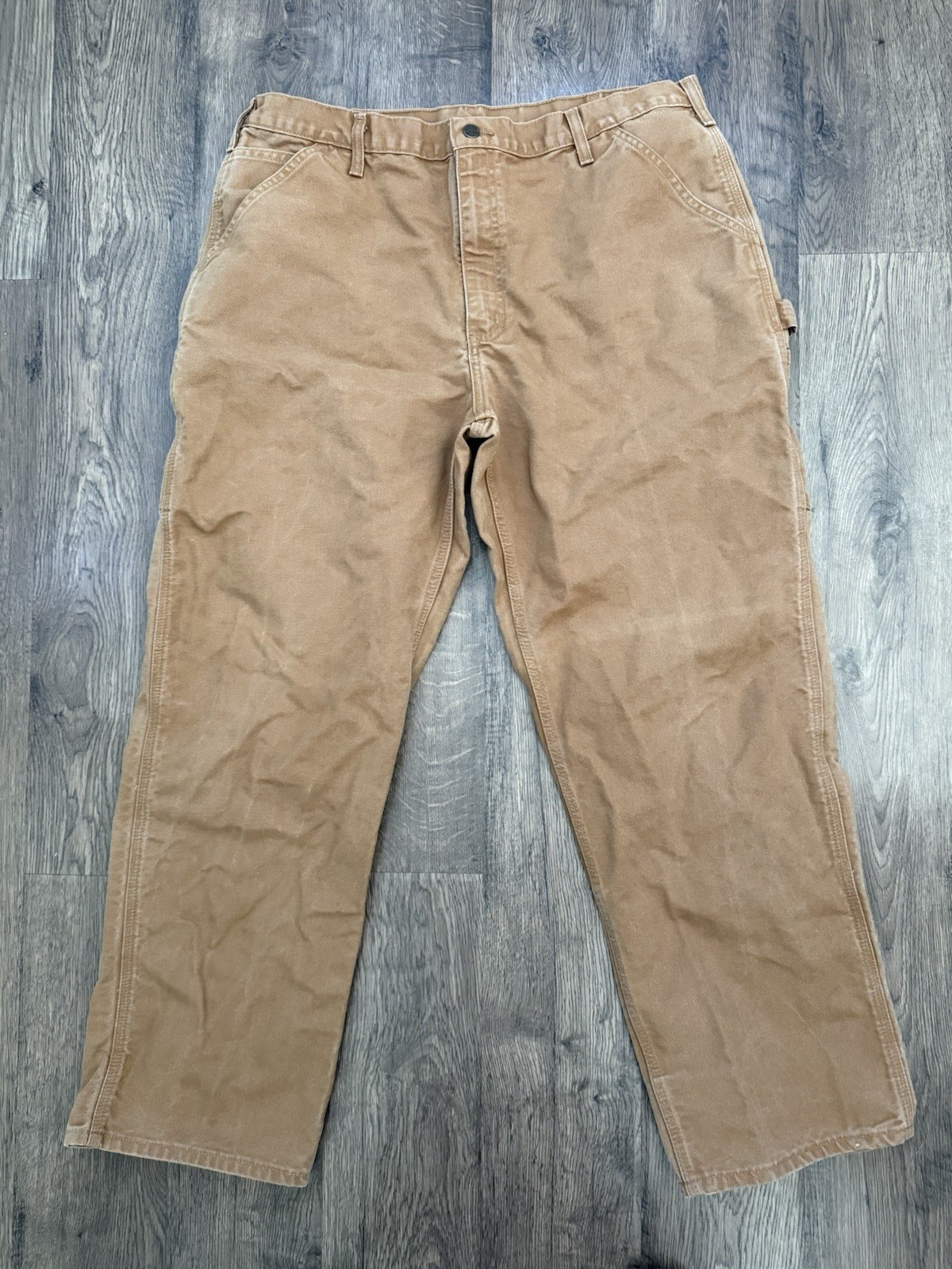 Carhartt Light Brown 100% Cotton Duck Canvas Dungaree Fit Cargo Pants Size 38×32
