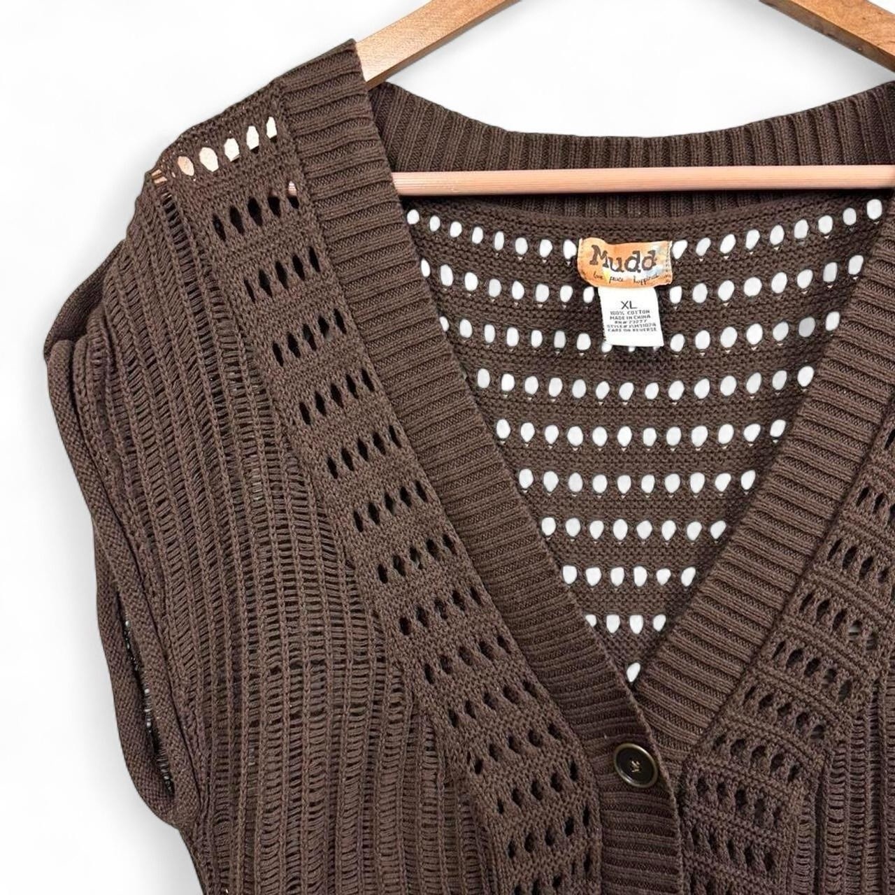 Mudd y2k vintage brown knit cardigan vest women’s Size XL
