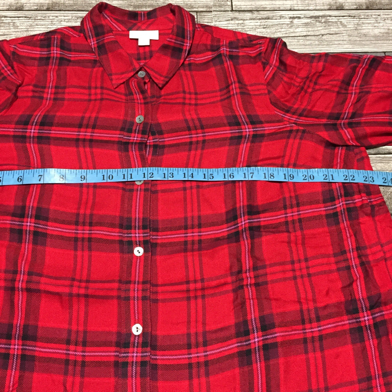 J Jill Relaxed Flannel Shirt Women’s S Red Plaid Button Up Shirt 100% Rayon