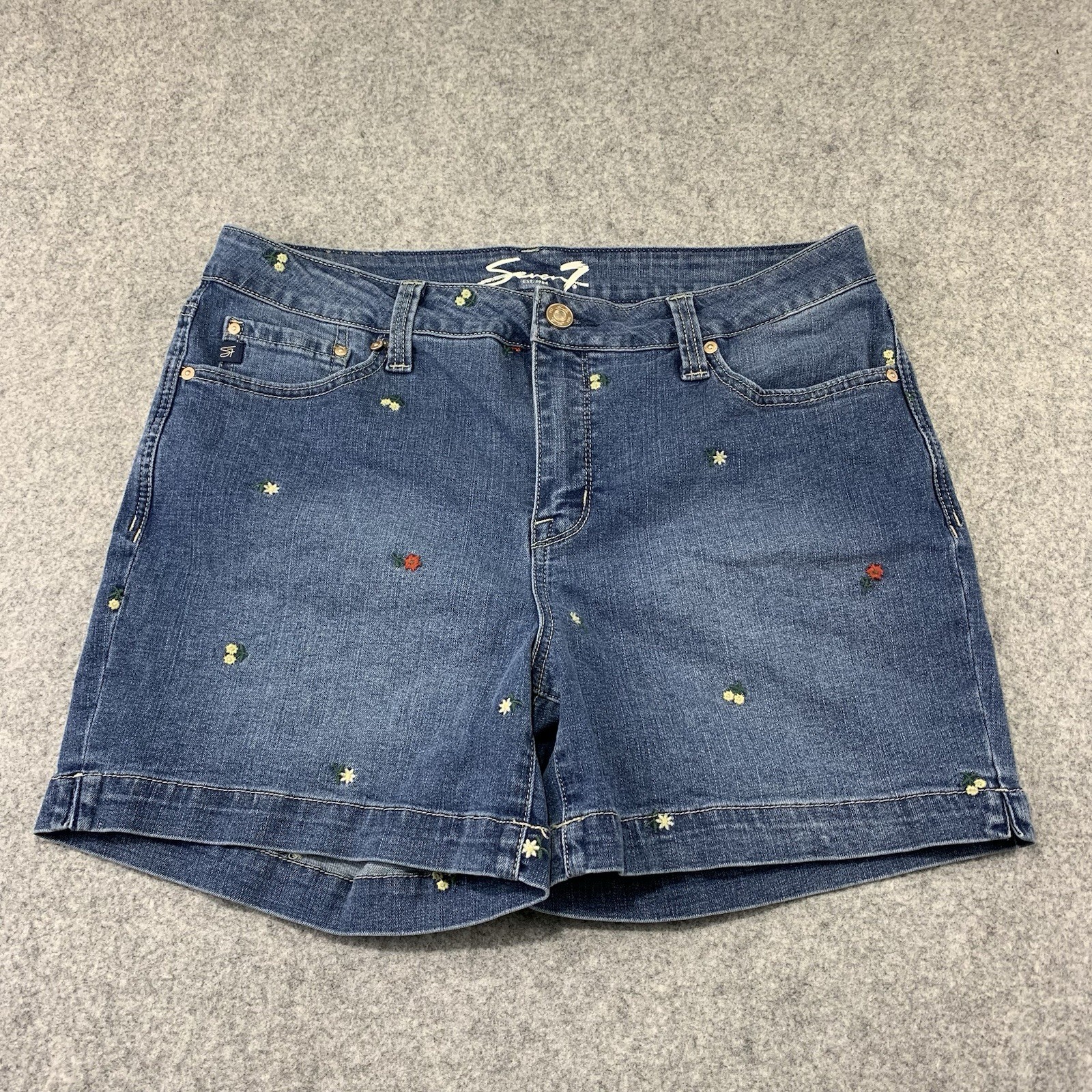 Seven7 Womens High-Rise Embroidered Floral Weekend Short Denim Size 12