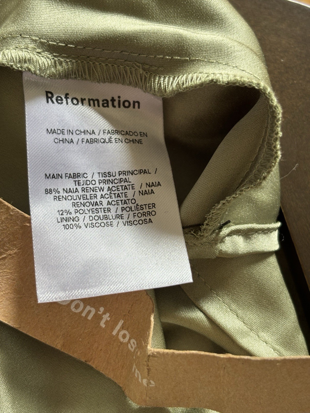 Reformation Madrigal Artichoke Green Satin Maxi Slip Dress Tie Strap Size M New