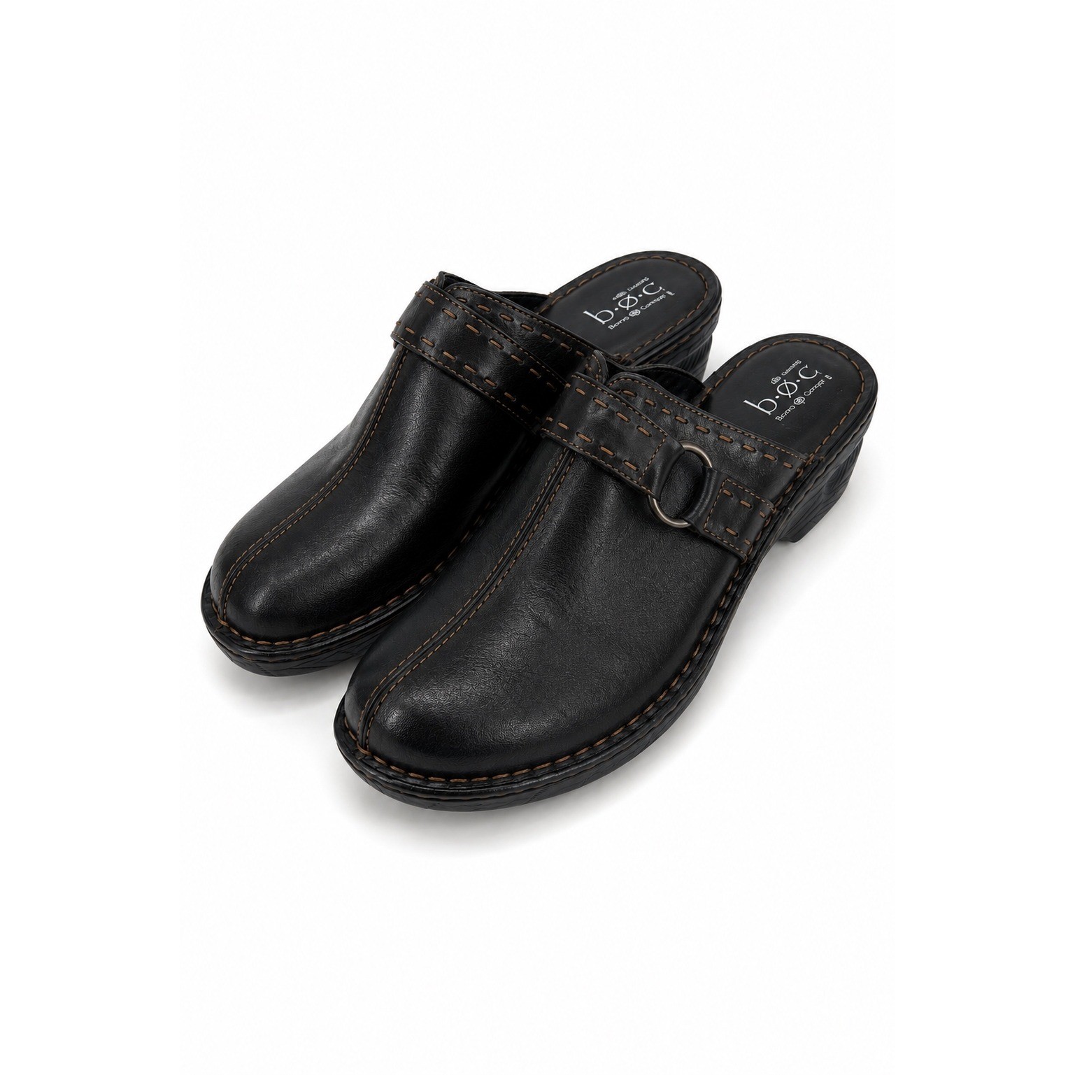 b.o.c. Born Concept Karley BC3631 Clogs Black Leather Contrast Stitch Buckle 10