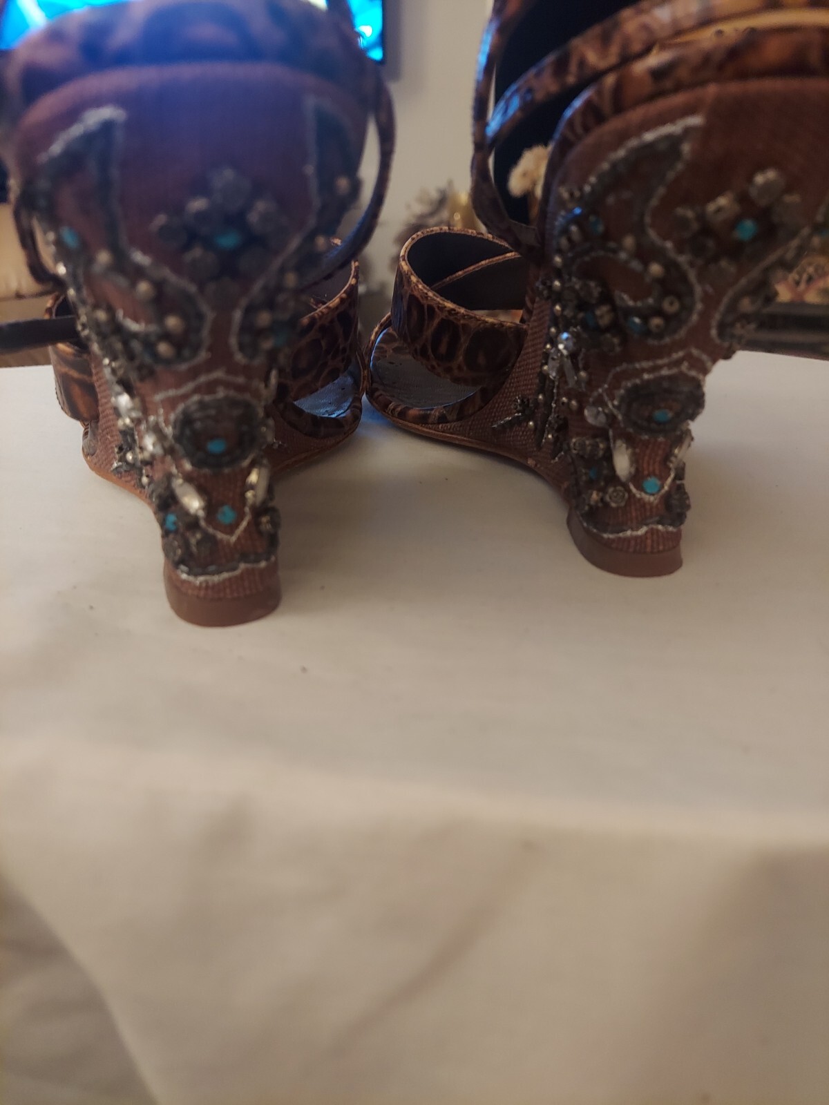 Jessica Bennett Brown Leather Anklestrap Wedge Sandal Pumps Size 10M