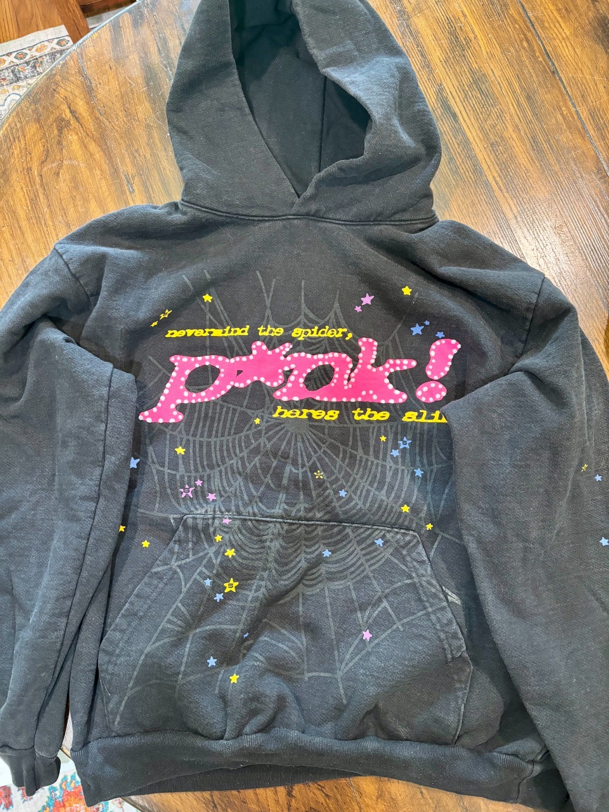 Sp5der Nevermind The Spider Here’s The Slime Hoodie Black Pink Web Graphic