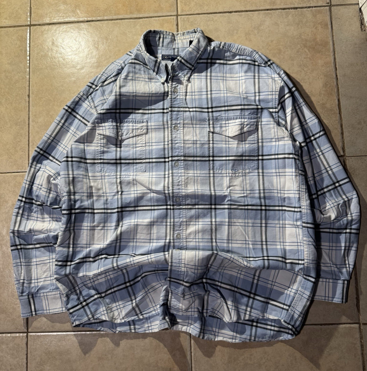 Roper Blue White Black Cotton Plaid Button Up Shirt Long Sleeve Pockets XL
