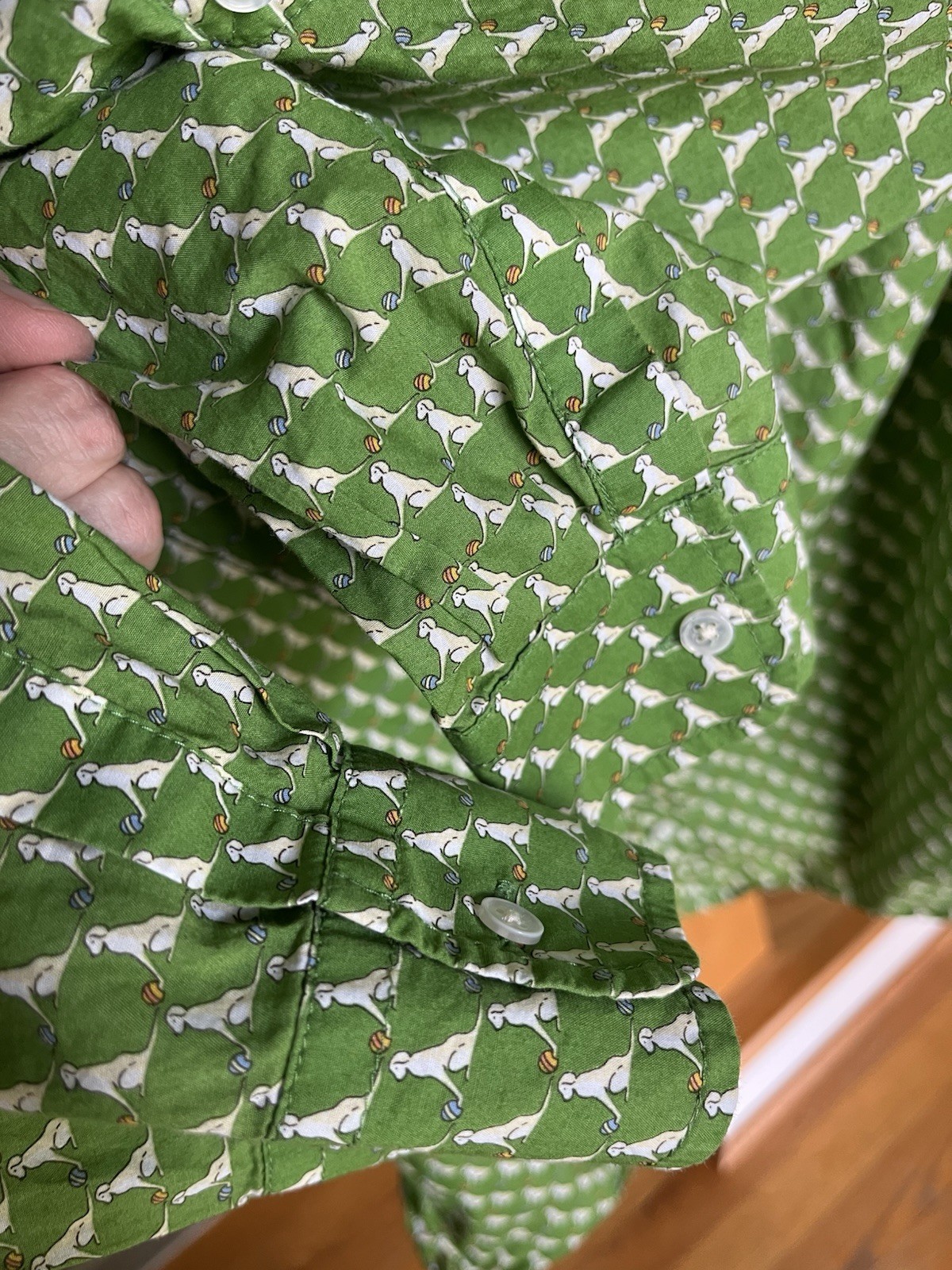Talbots Ladies Blouse All Over Dog Print Green Size 16 Long Sleeve