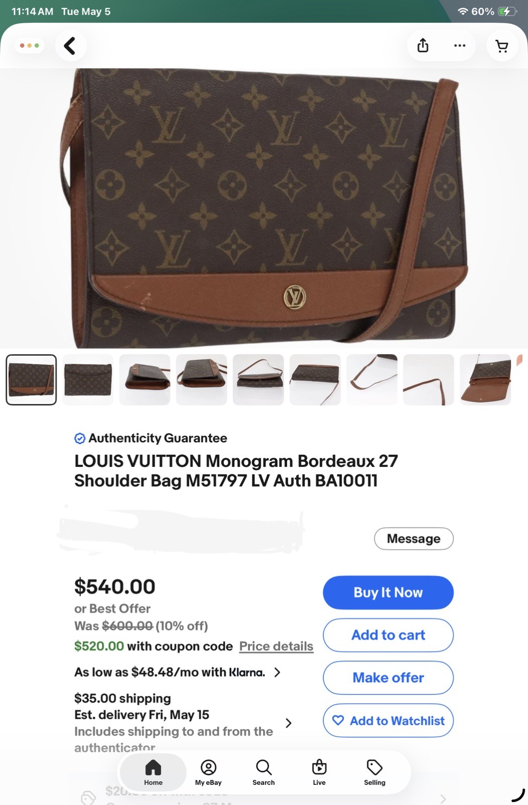 LOUIS VUITTON Monogram Bordeaux Shoulder Bag with COA Preloved Good 👜