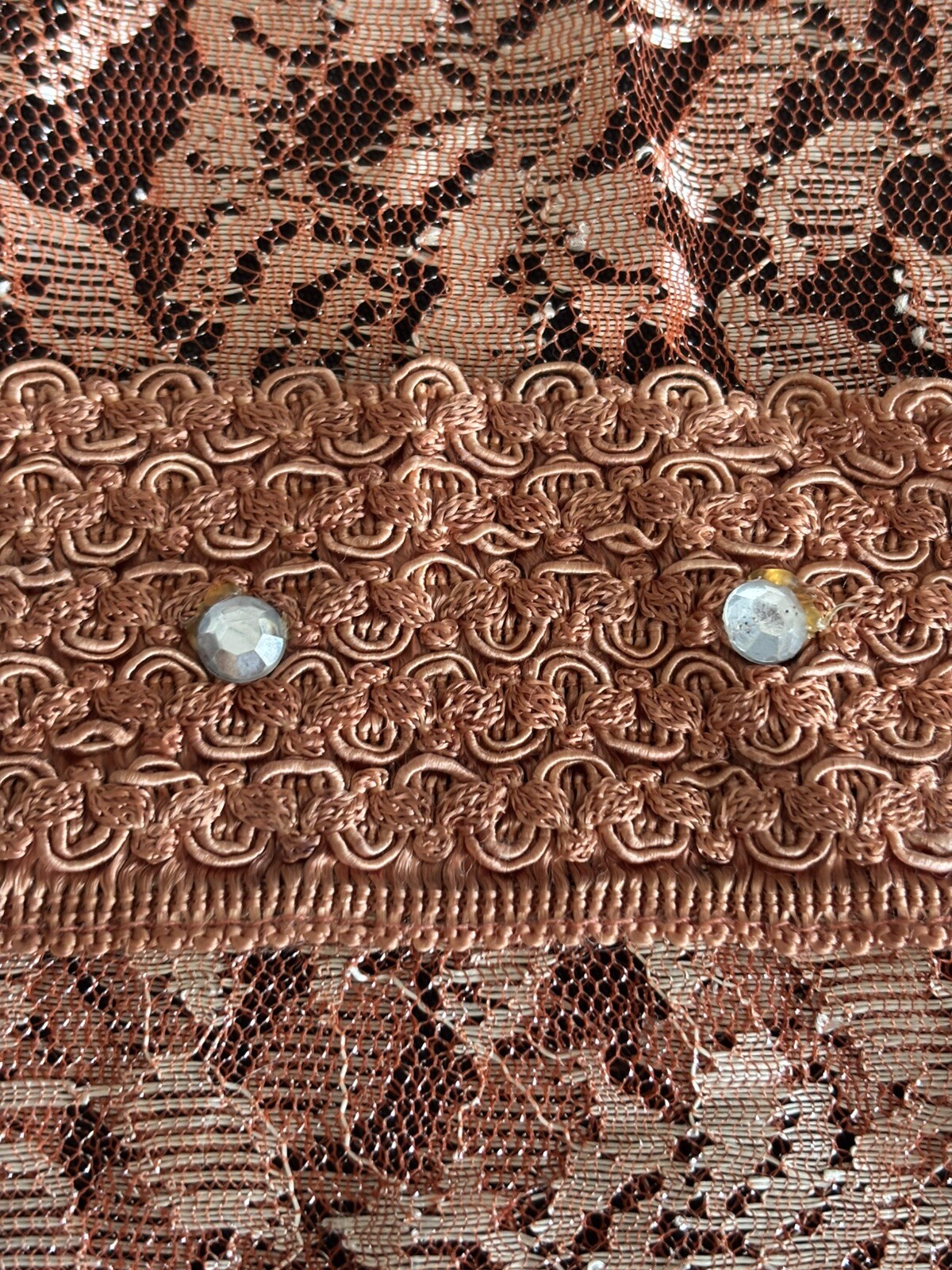 Peach Colored Lace ? Shawl 36 X 78 Inches With 2 Inch Lace Edging With Stones